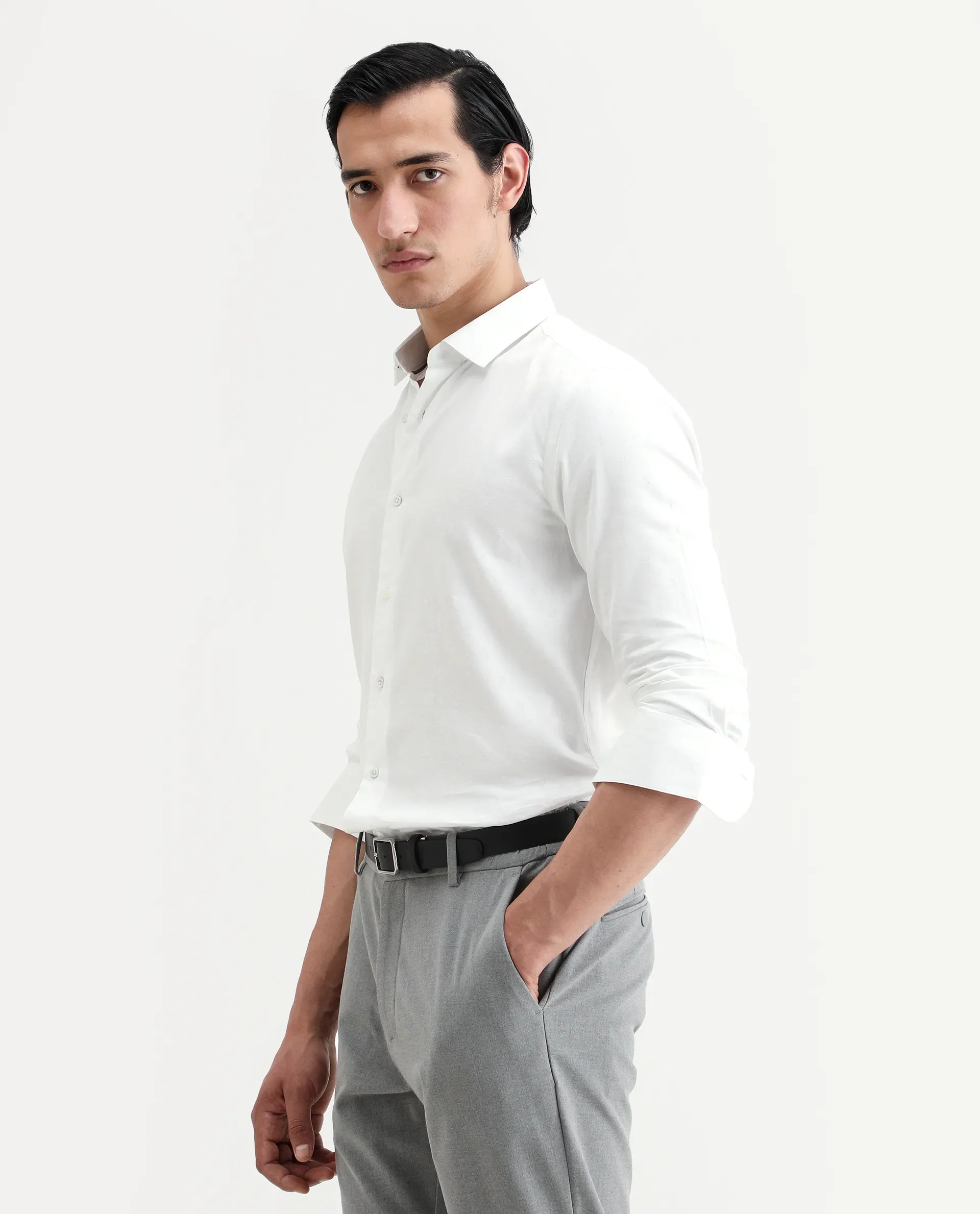 Rare Rabbit Men's Trica White Cotton Plain Regular Fit Full Sleeve Collared Shirt - Image 5