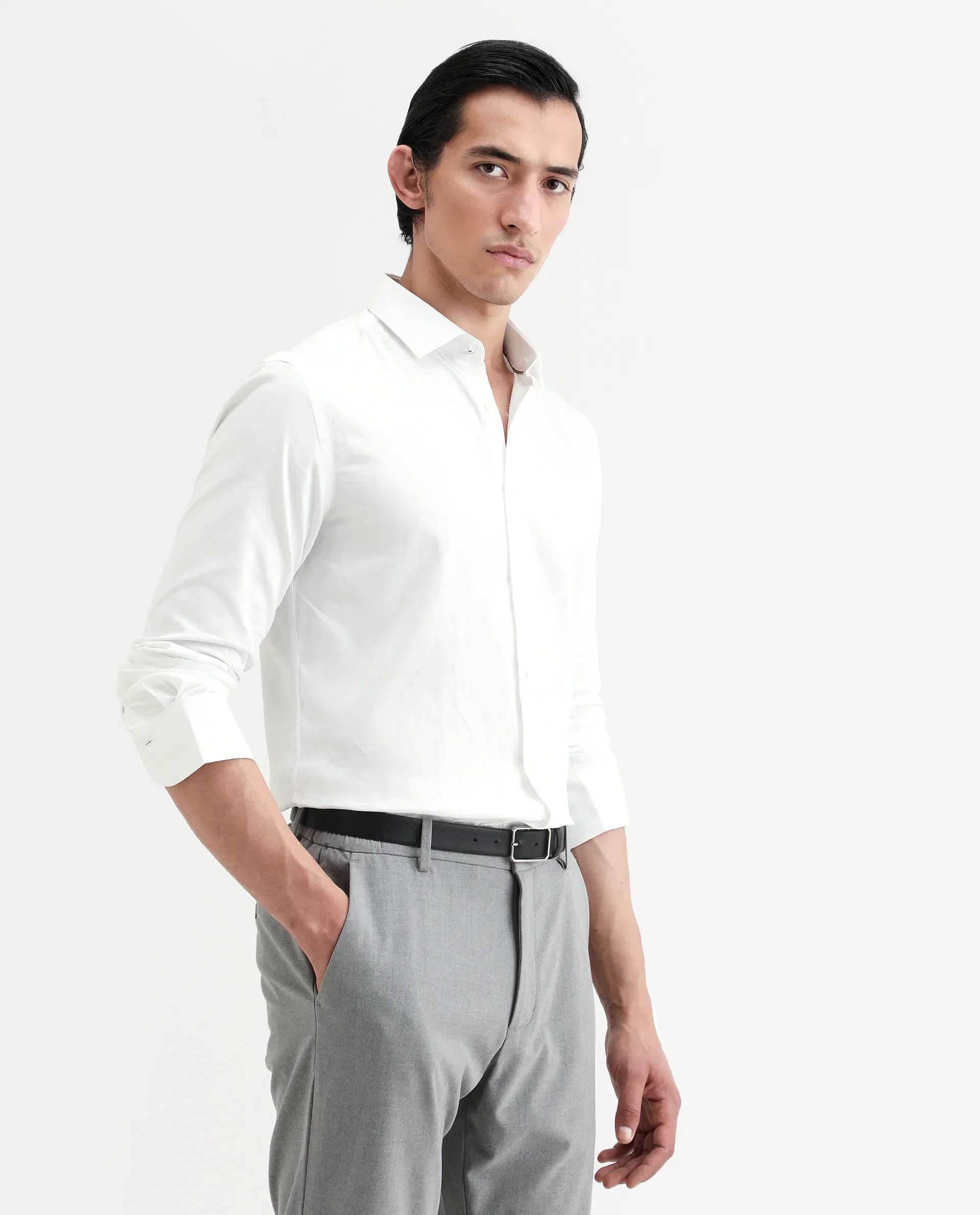 Rare Rabbit Men's Trica White Cotton Plain Regular Fit Full Sleeve Collared Shirt - Image 6