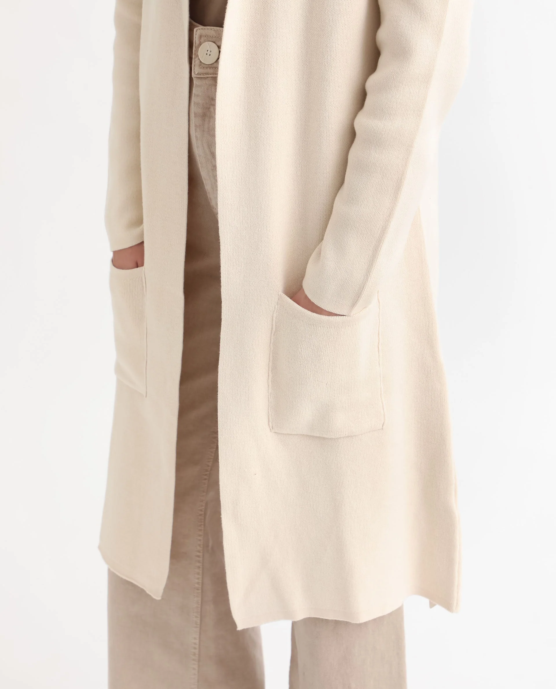 Rareism Women's Trident Beige Cotton Lapel Neck Plain Knee Length Regular Fit Sweater - Image 7