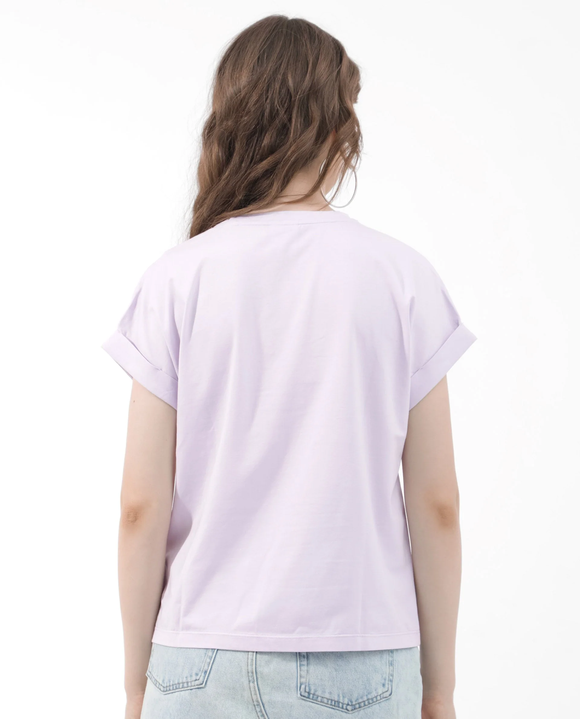 Rareism Women's Trident Pastel Purple Cotton Blend Crew Neck Graphic Print Extended Sleeves Regular Fit T-Shirt - Image 9