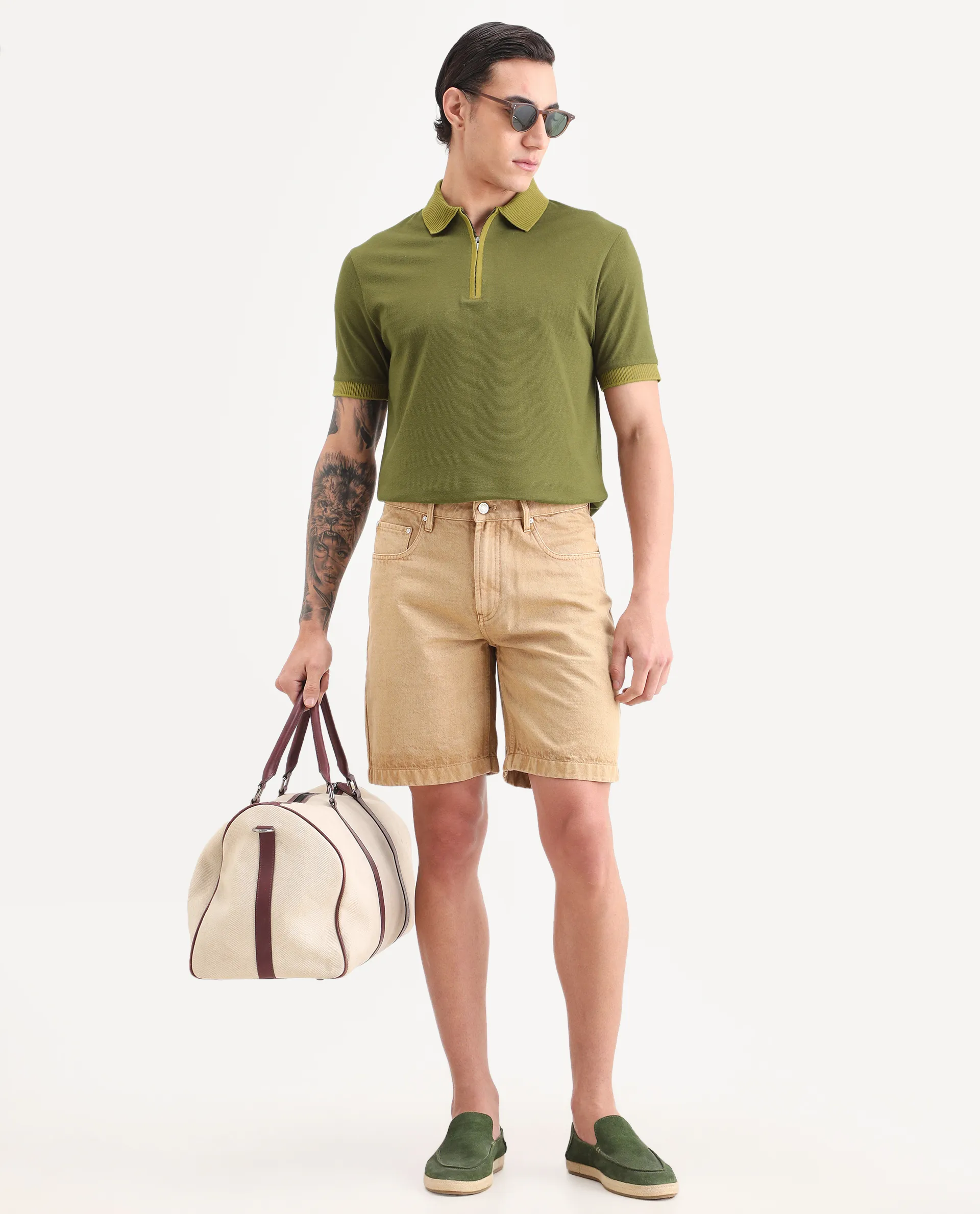 Rare Rabbit Men's Trij Olive Polyester Blend Fabric Spread Collar Regular Fit Plain Polo - Image 2