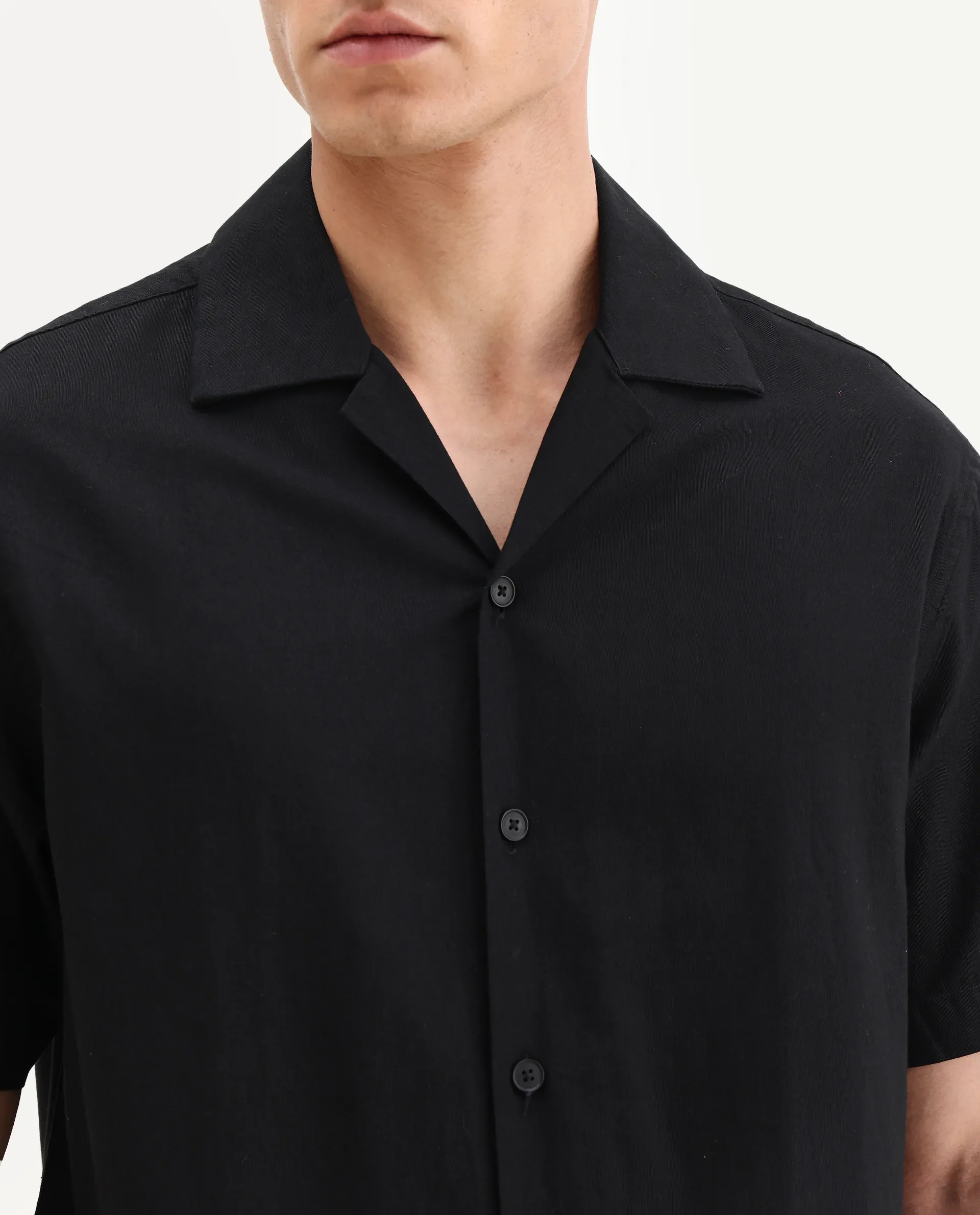 Rare Rabbit Men's Tirk Black Cotton Blend Embroidered Boxy Fit Half Sleeve Cuban Collar Shirt - Image 3