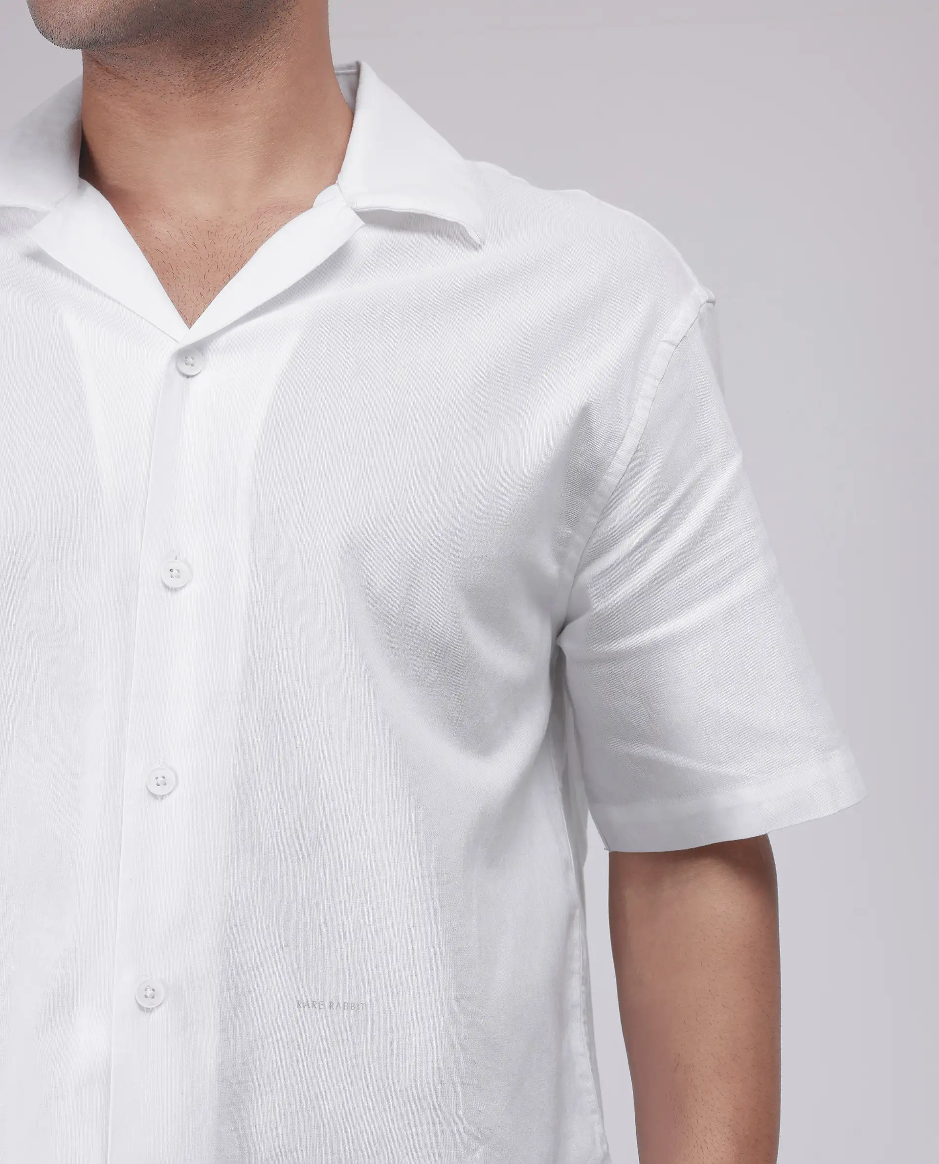 Rare Rabbit Men's Tirk White Cotton Embroidered Boxy Fit Half Sleeve Cuban Collar Shirt - Image 4