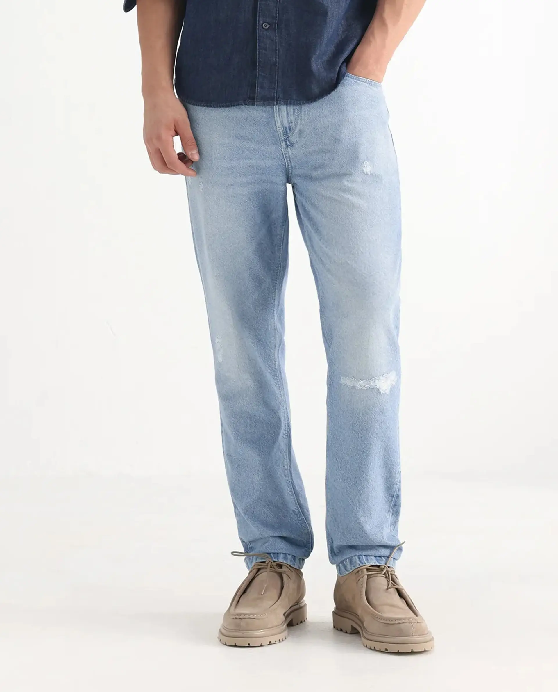 Rare Rabbit Mens Trika Light Blue Cotton Mid Wash Solid Regular Fit Jeans - Image 10