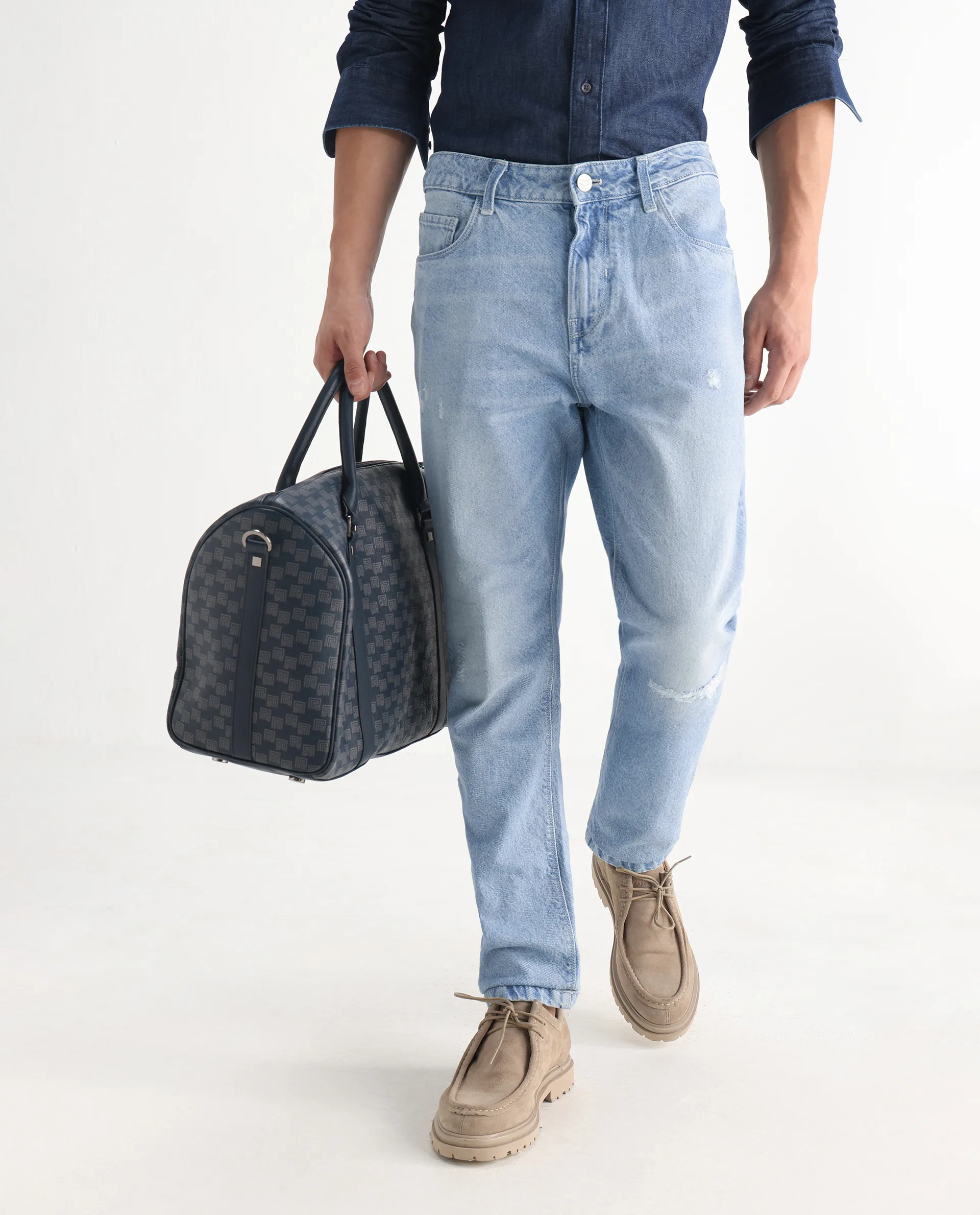 Rare Rabbit Mens Trika Light Blue Cotton Mid Wash Solid Regular Fit Jeans - Image 2