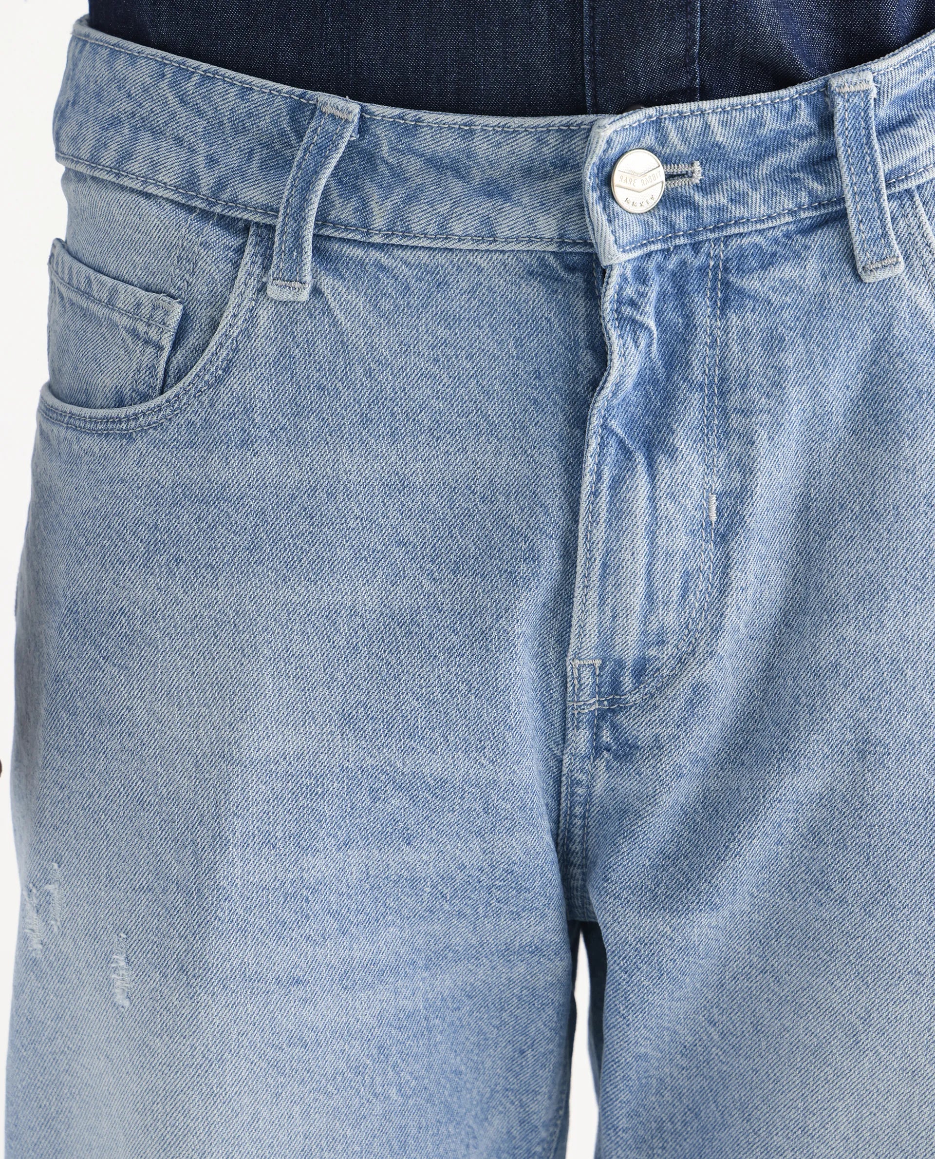 Rare Rabbit Mens Trika Light Blue Cotton Mid Wash Solid Regular Fit Jeans - Image 4