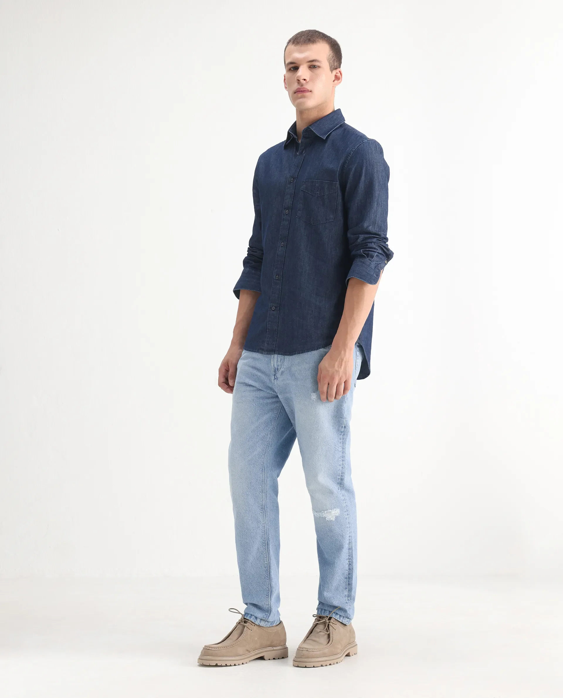 Rare Rabbit Mens Trika Light Blue Cotton Mid Wash Solid Regular Fit Jeans - Image 5