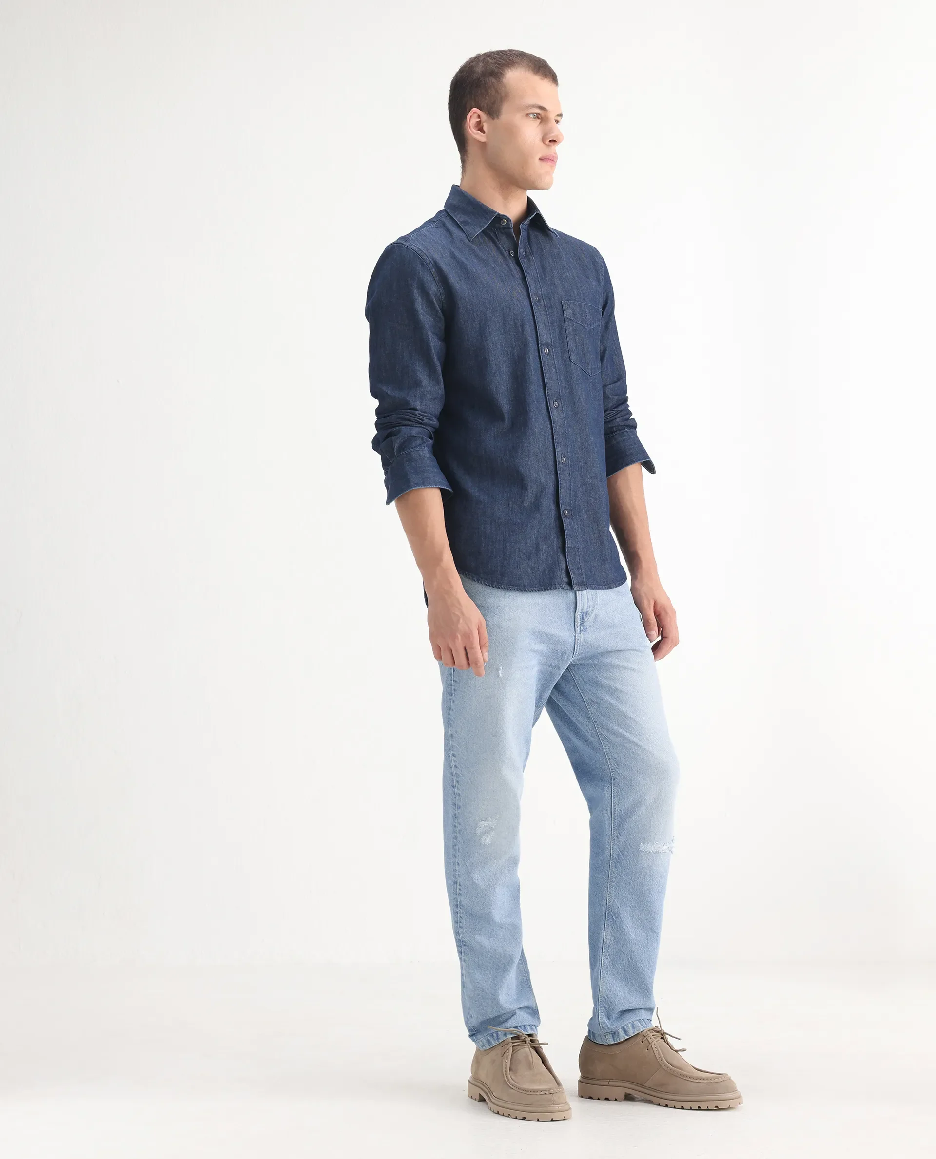 Rare Rabbit Mens Trika Light Blue Cotton Mid Wash Solid Regular Fit Jeans - Image 6