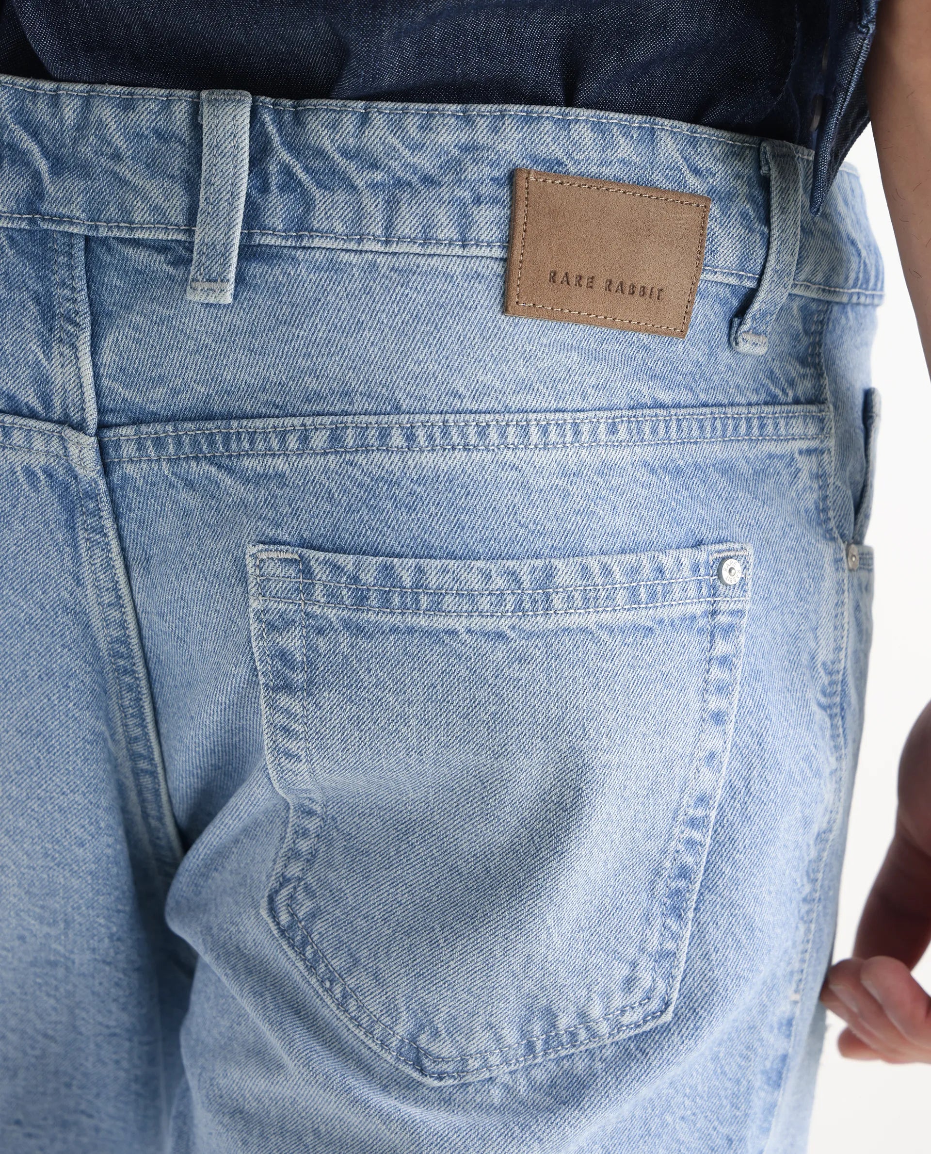 Rare Rabbit Mens Trika Light Blue Cotton Mid Wash Solid Regular Fit Jeans - Image 8