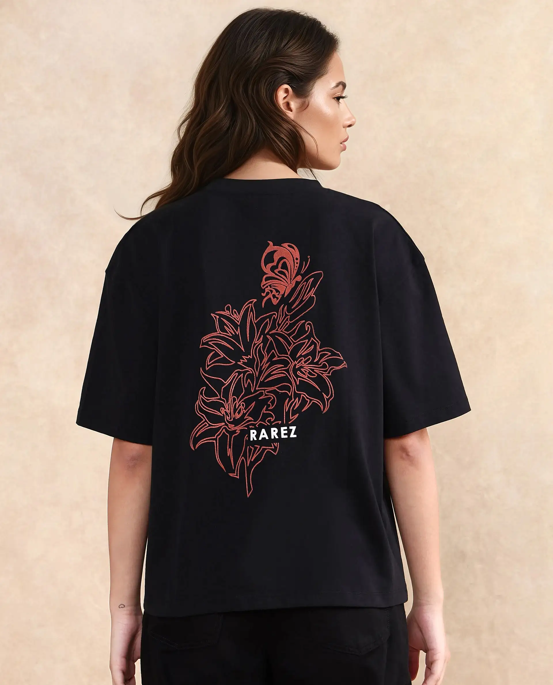 Rareism Women's Trill Black Cotton Crew Neck Graphic Print Oversized T-Shirt - Image 5