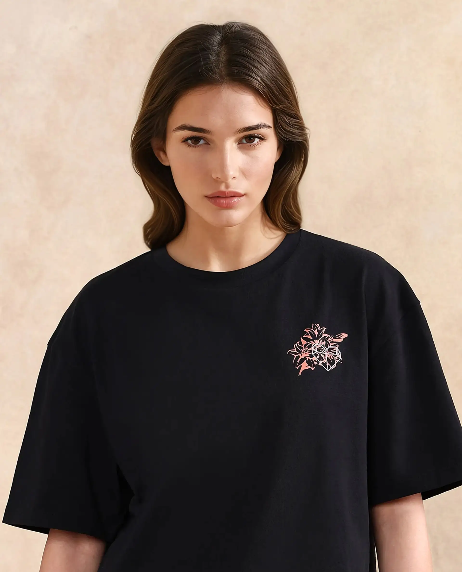 Rareism Women's Trill Black Cotton Crew Neck Graphic Print Oversized T-Shirt - Image 8