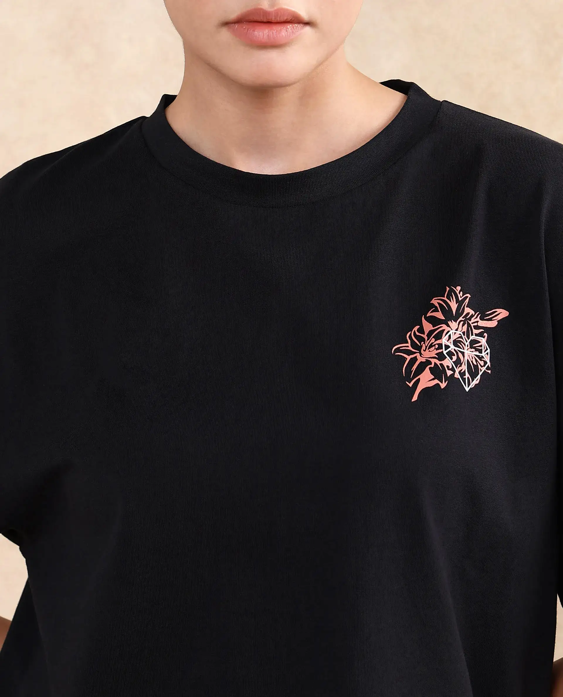 Rareism Women's Trill Black Cotton Crew Neck Graphic Print Oversized T-Shirt - Image 9