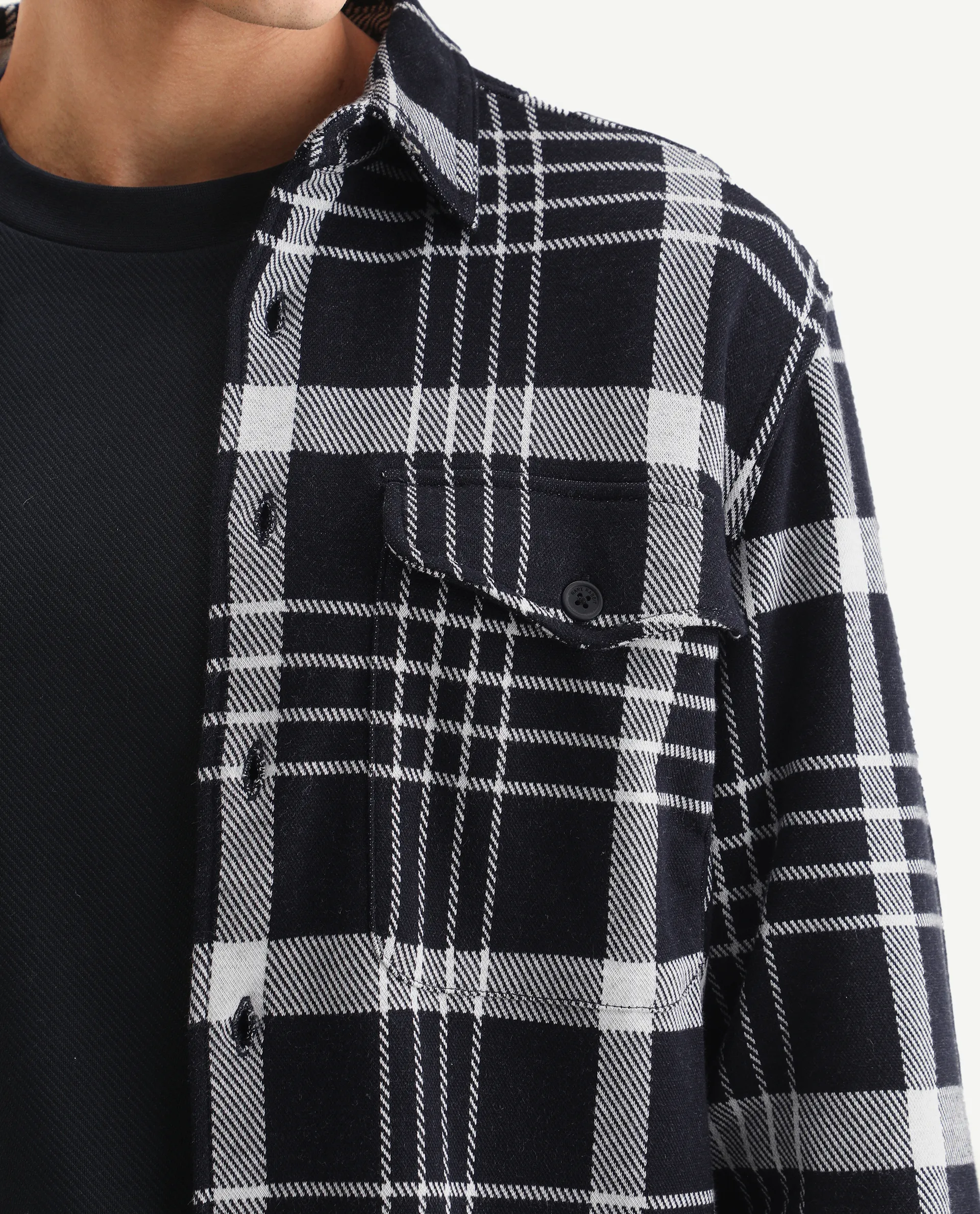 Rare Rabbit Men's Trillo Dark Navy Cotton Checked Print Relaxed Fit Full Sleeve Collared Shacket - Image 4