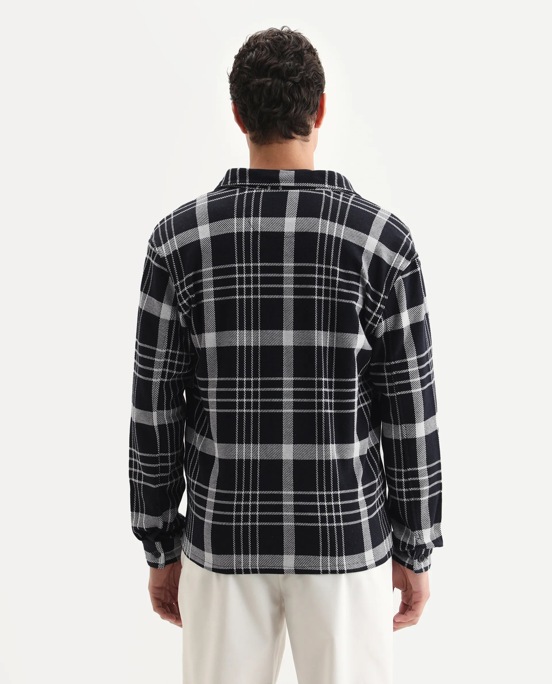 Rare Rabbit Men's Trillo Dark Navy Cotton Checked Print Relaxed Fit Full Sleeve Collared Shacket - Image 7
