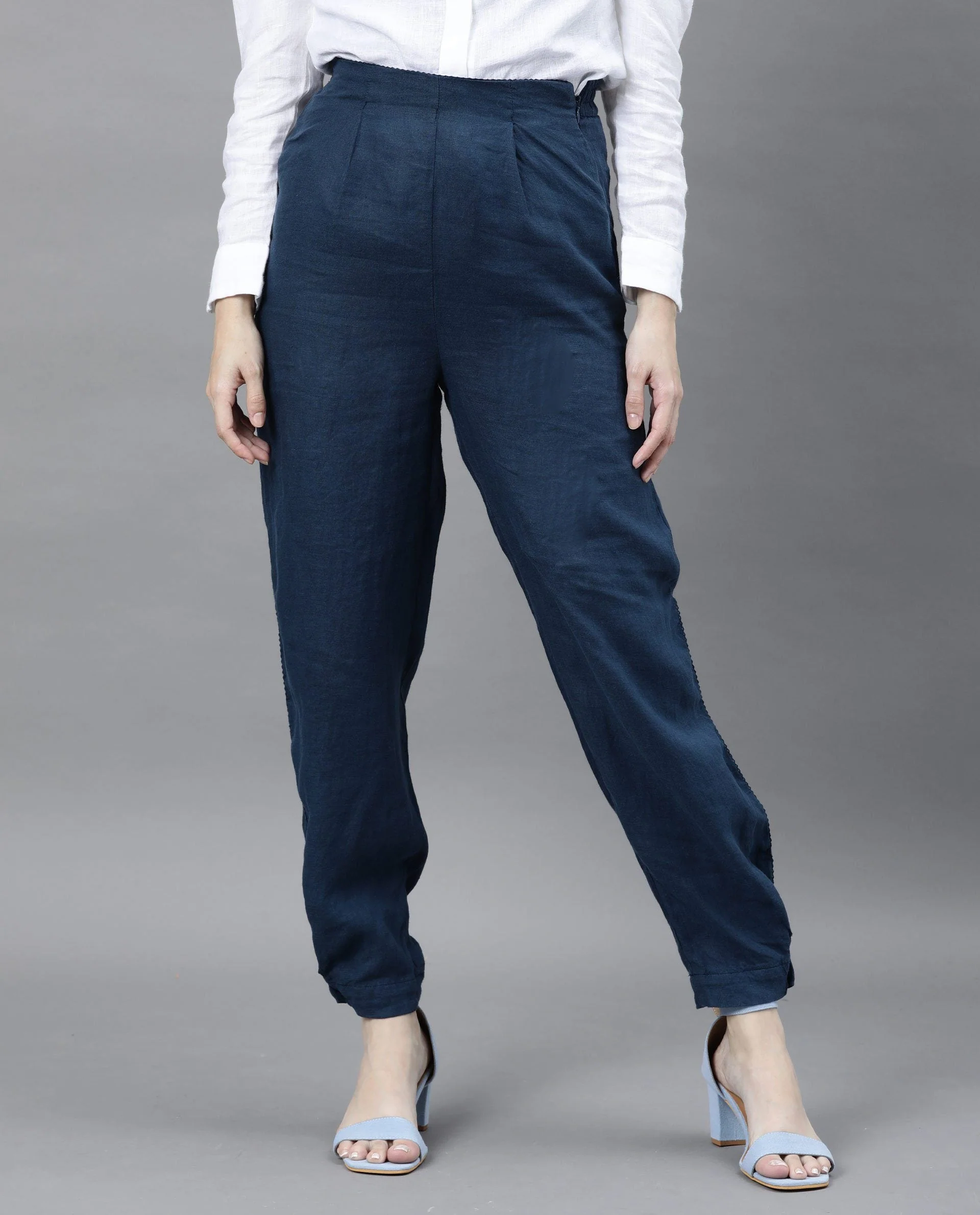 Rareism Women Trim Petrol Trousers Solid