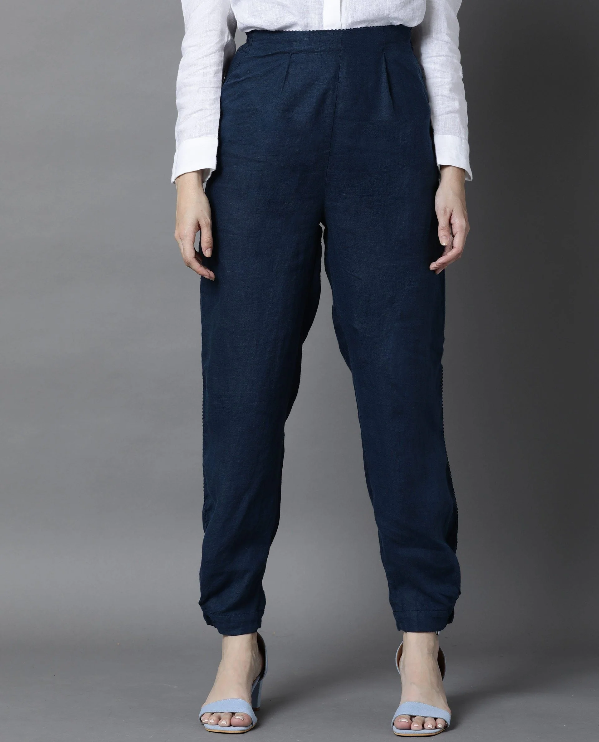 Rareism Women Trim Petrol Trousers Solid - Image 4