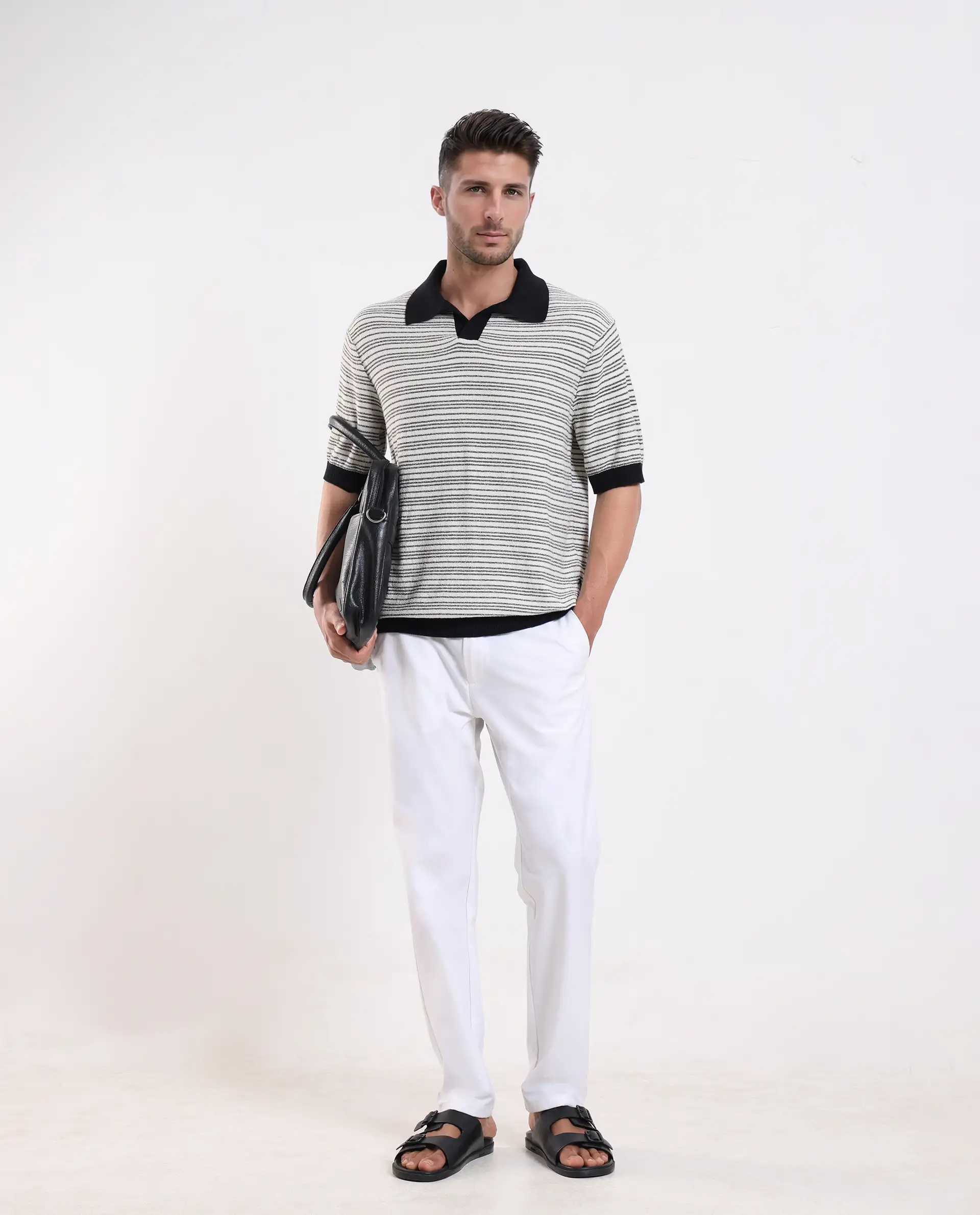 Rare Rabbit Men's Trin - Black Cotton Plain Regular Fit Half Sleeve Polo - Image 2