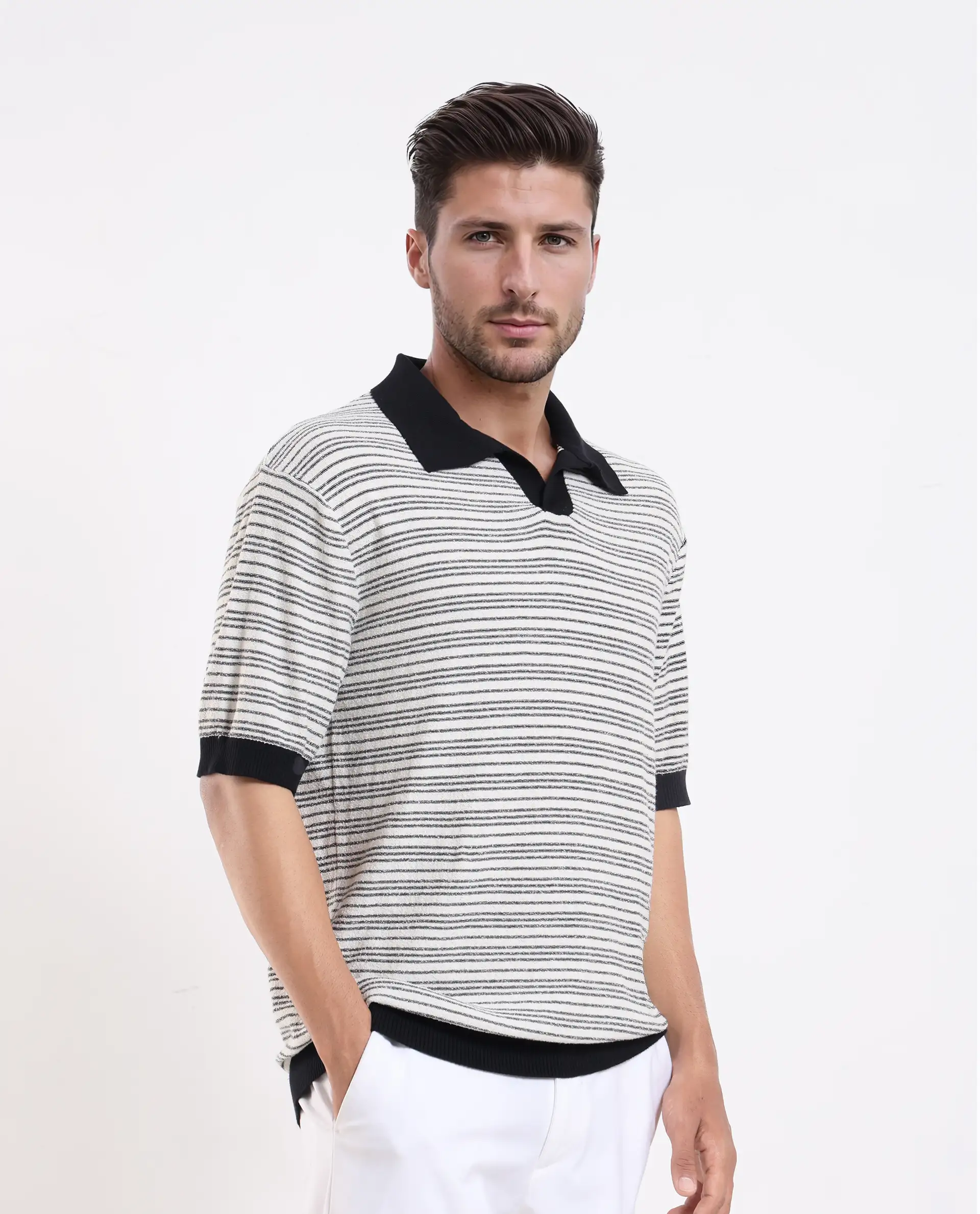 Rare Rabbit Men's Trin - Black Cotton Plain Regular Fit Half Sleeve Polo - Image 4