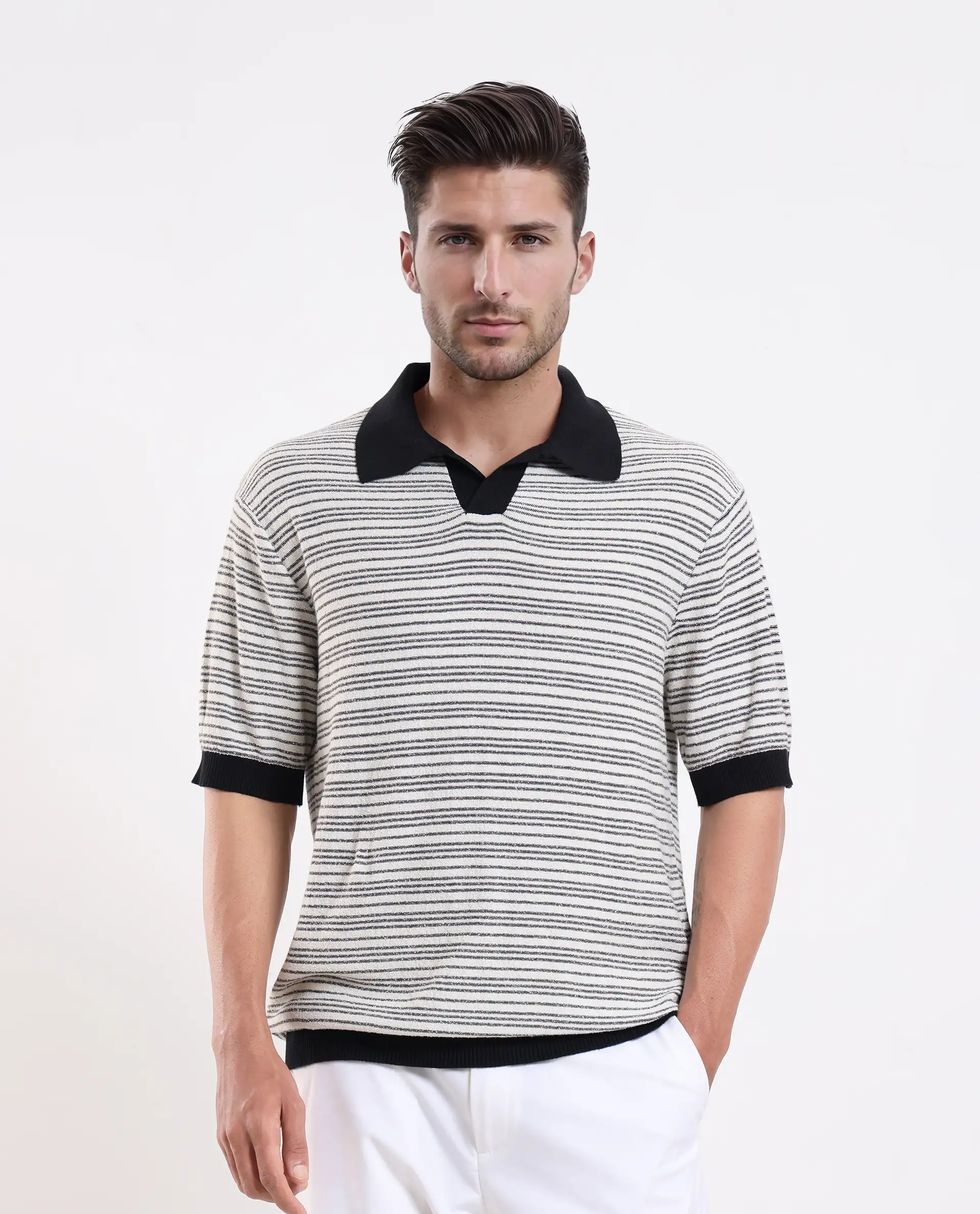 Rare Rabbit Men's Trin - Black Cotton Plain Regular Fit Half Sleeve Polo - Image 5