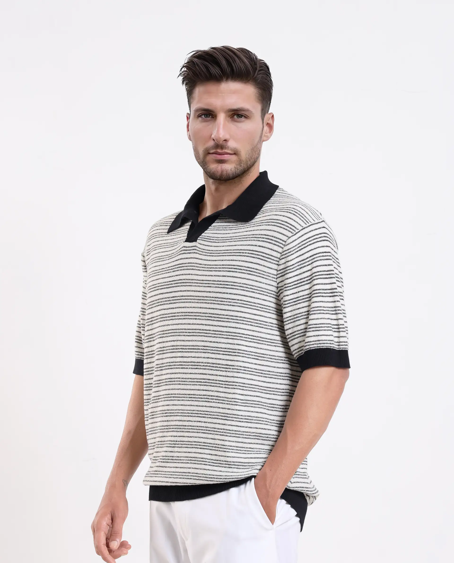 Rare Rabbit Men's Trin - Black Cotton Plain Regular Fit Half Sleeve Polo - Image 6