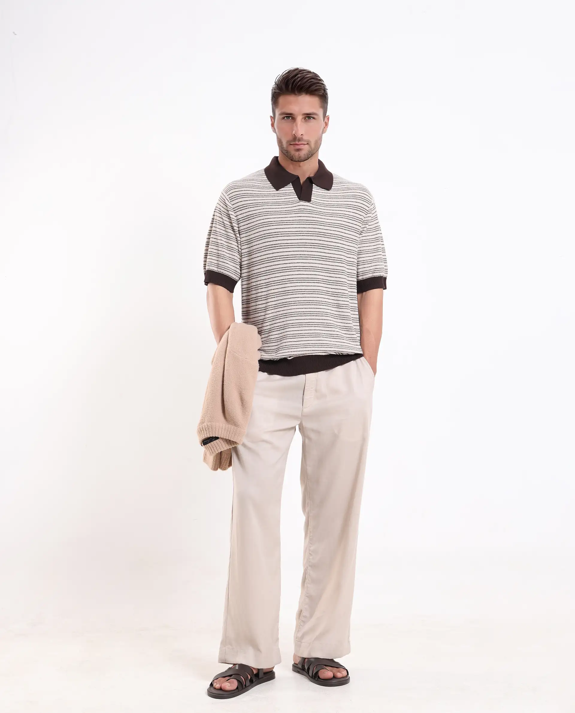 Rare Rabbit Men's Trin Brown Cotton Plain Regular Fit Half Sleeve Polo - Image 2