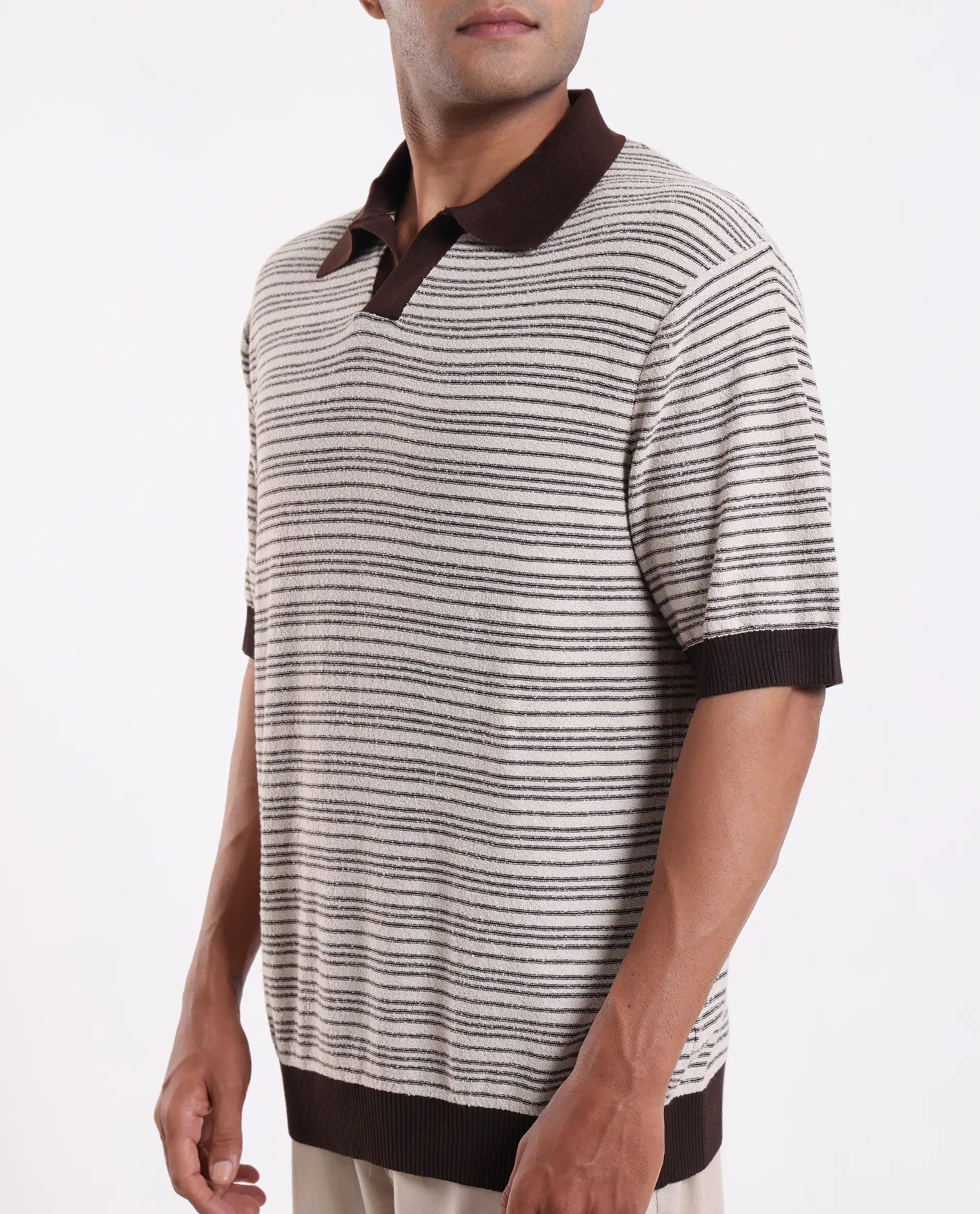 Rare Rabbit Men's Trin Brown Cotton Plain Regular Fit Half Sleeve Polo - Image 3