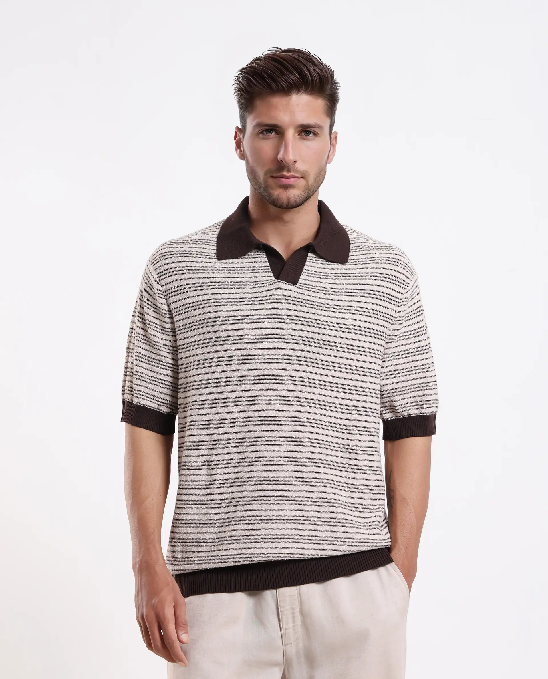 Rare Rabbit Men's Trin Brown Cotton Plain Regular Fit Half Sleeve Polo - Image 5