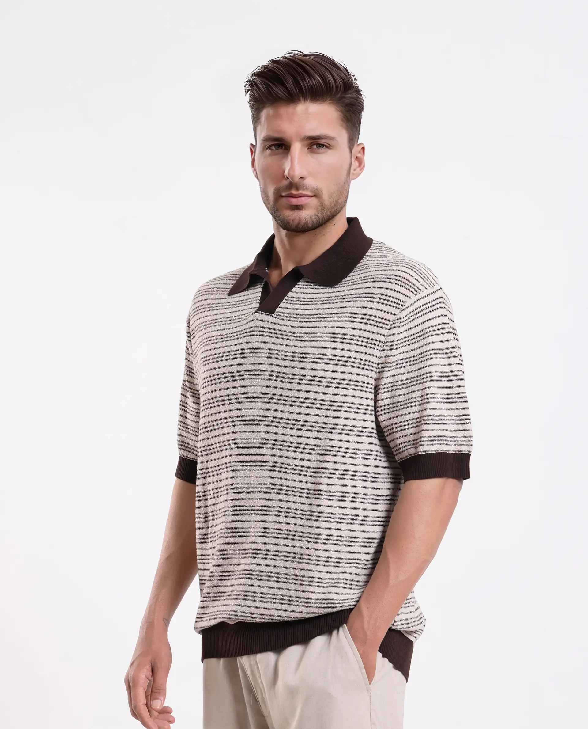 Rare Rabbit Men's Trin Brown Cotton Plain Regular Fit Half Sleeve Polo - Image 6