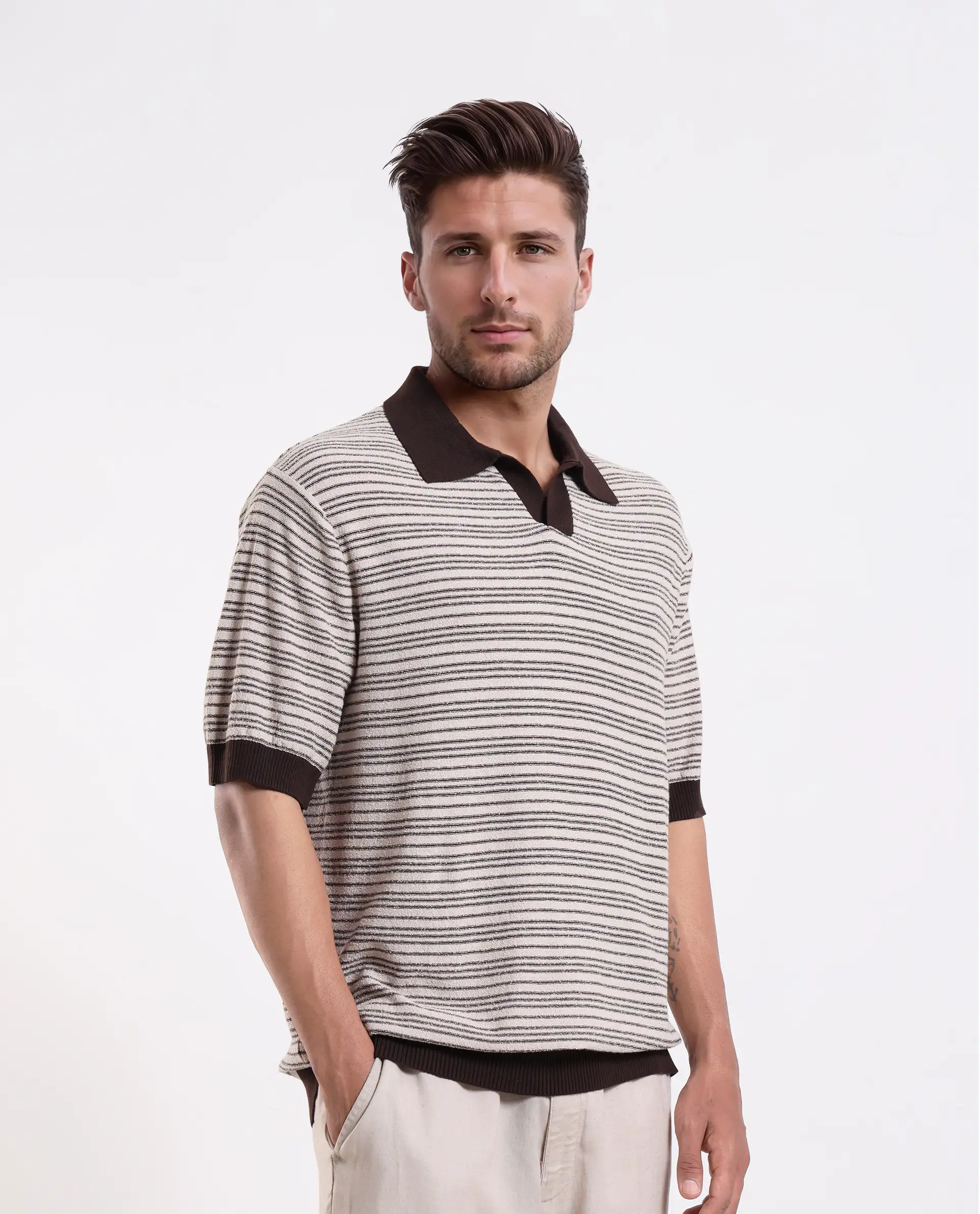 Rare Rabbit Men's Trin Brown Cotton Plain Regular Fit Half Sleeve Polo - Image 7