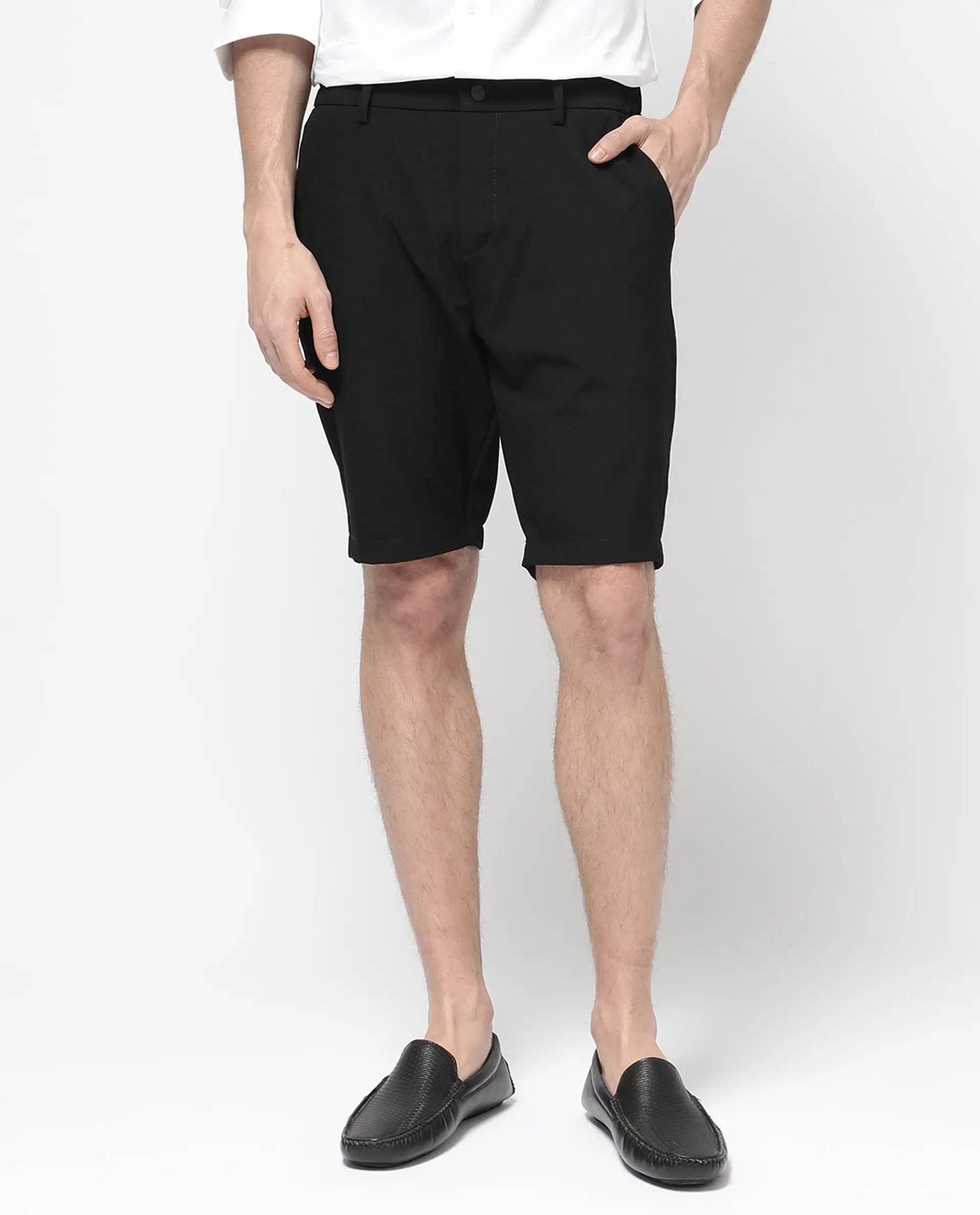 Rare Rabbit Men's Trip-1 Black Cotton Plain Regular Fit Shorts - Image 10