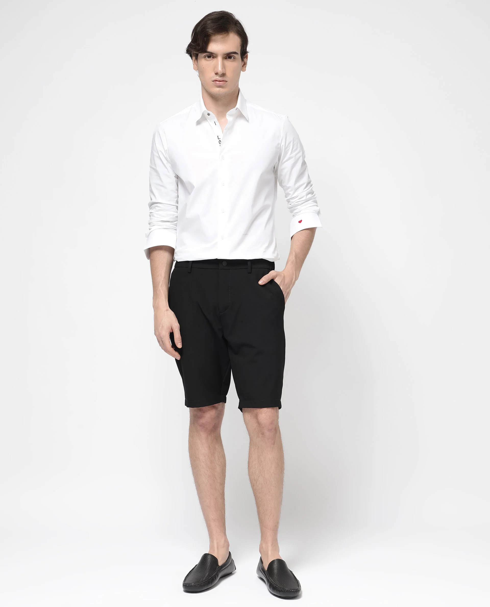 Rare Rabbit Men's Trip-1 Black Cotton Plain Regular Fit Shorts - Image 2