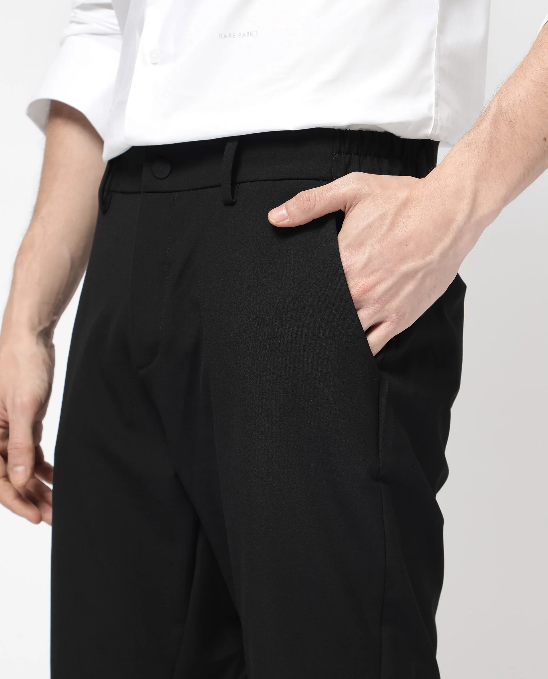Rare Rabbit Men's Trip-1 Black Cotton Plain Regular Fit Shorts - Image 3
