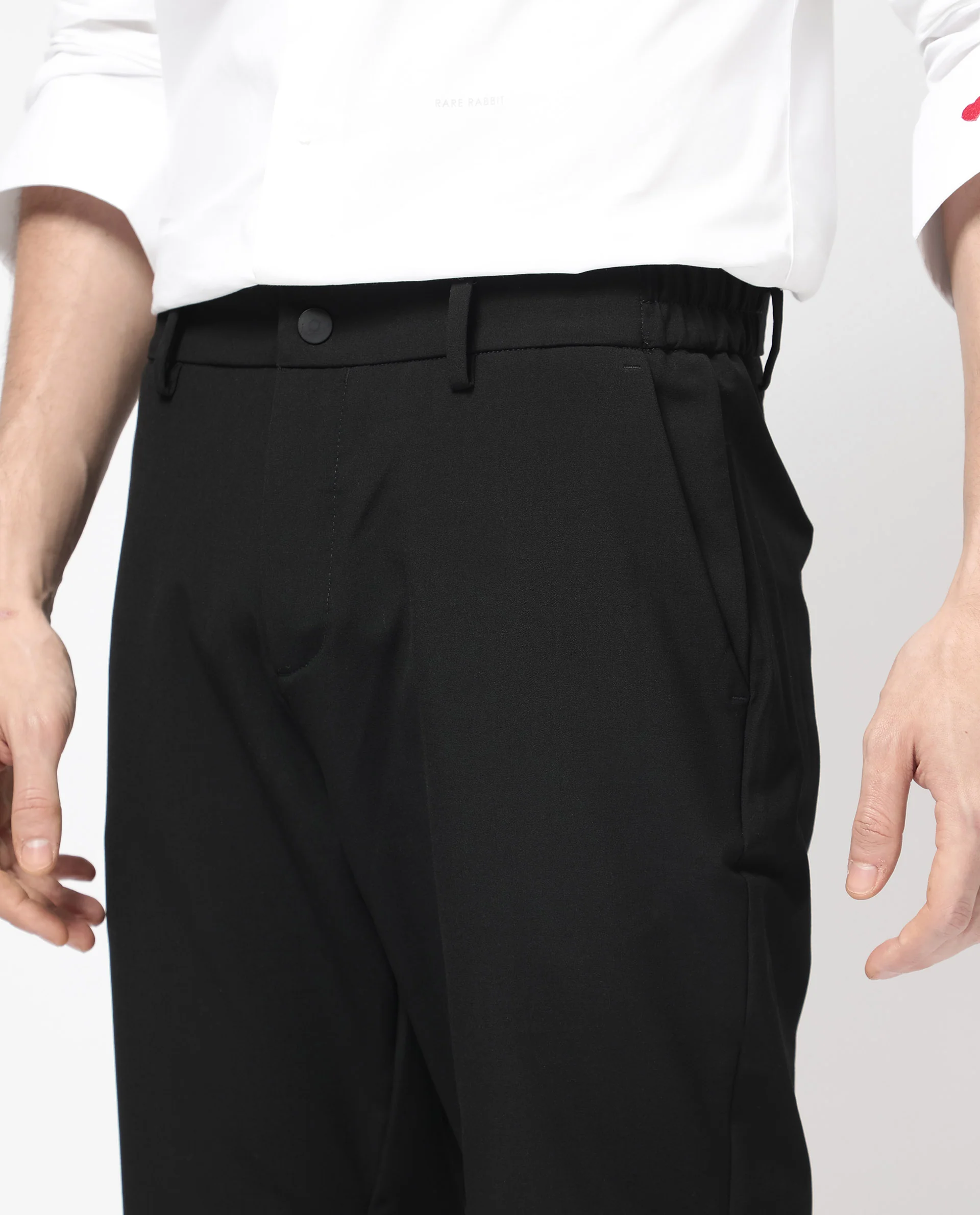 Rare Rabbit Men's Trip-1 Black Cotton Plain Regular Fit Shorts - Image 4