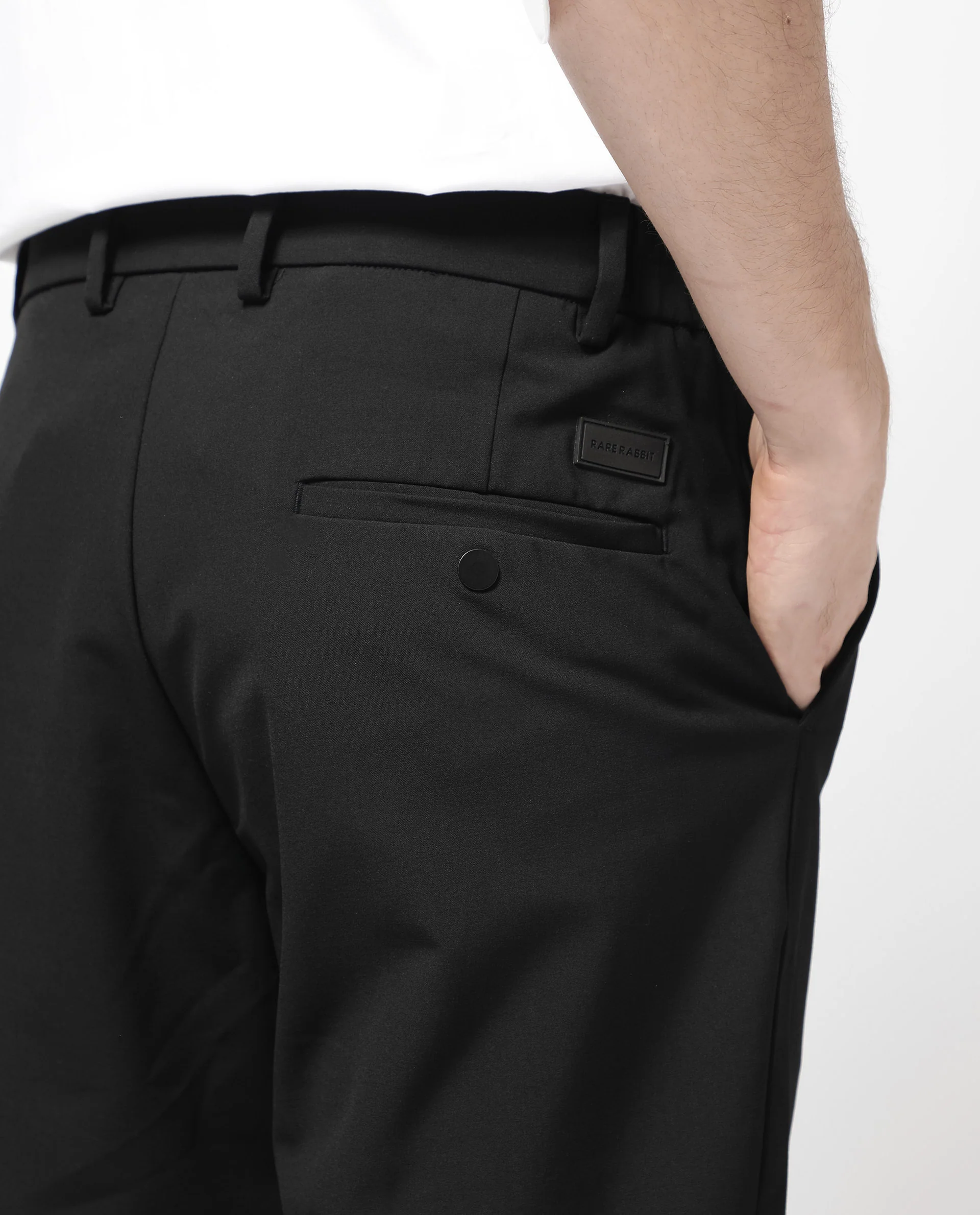 Rare Rabbit Men's Trip-1 Black Cotton Plain Regular Fit Shorts - Image 5