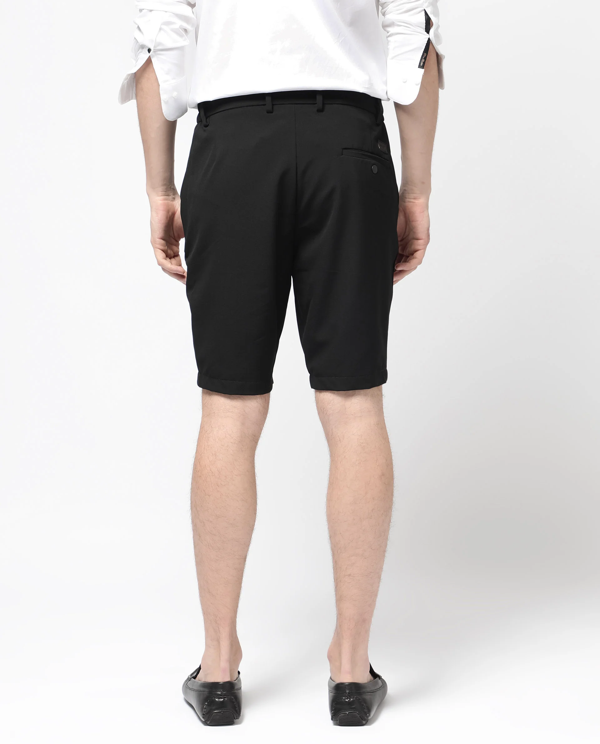 Rare Rabbit Men's Trip-1 Black Cotton Plain Regular Fit Shorts - Image 8