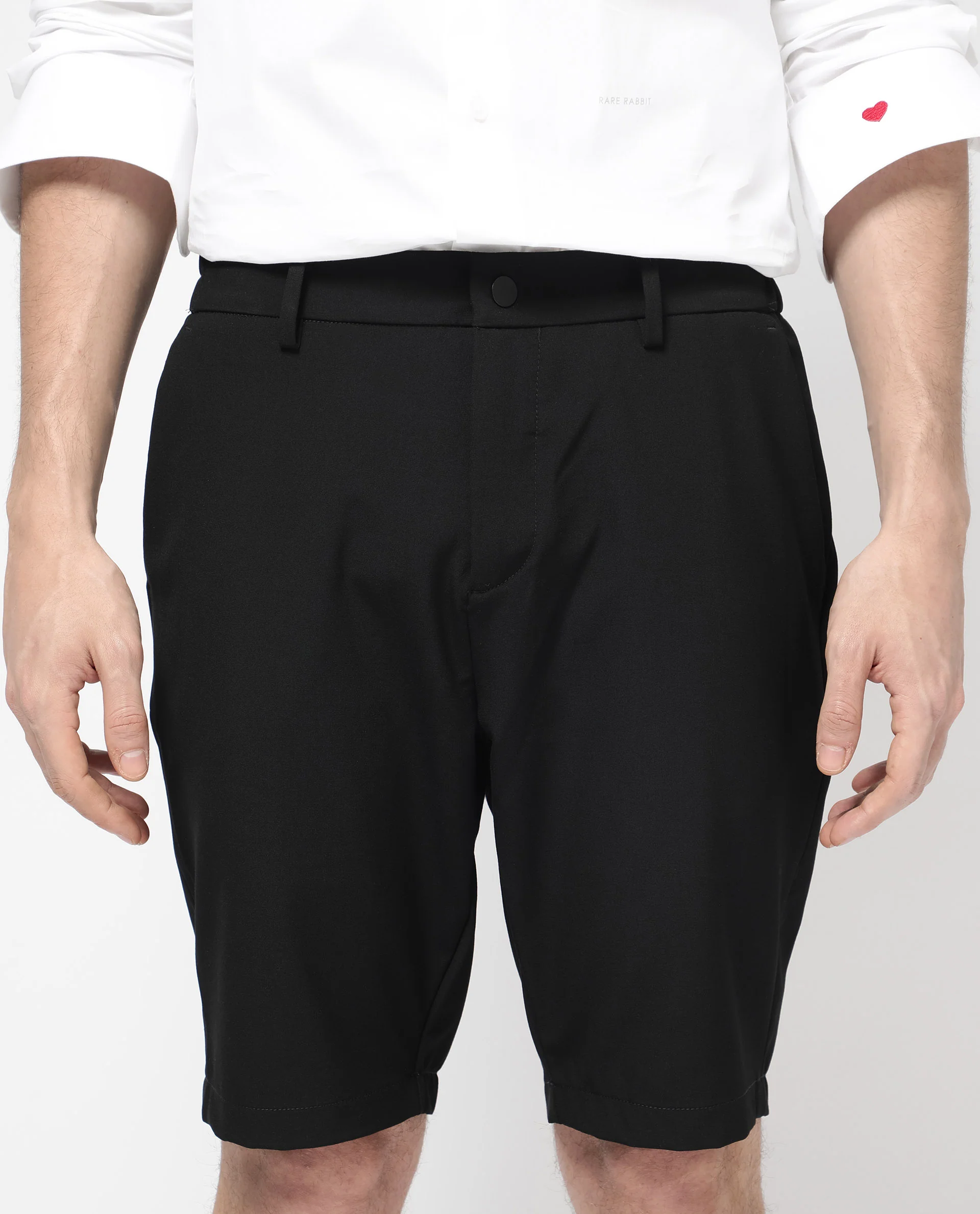 Rare Rabbit Men's Trip-1 Black Cotton Plain Regular Fit Shorts - Image 9