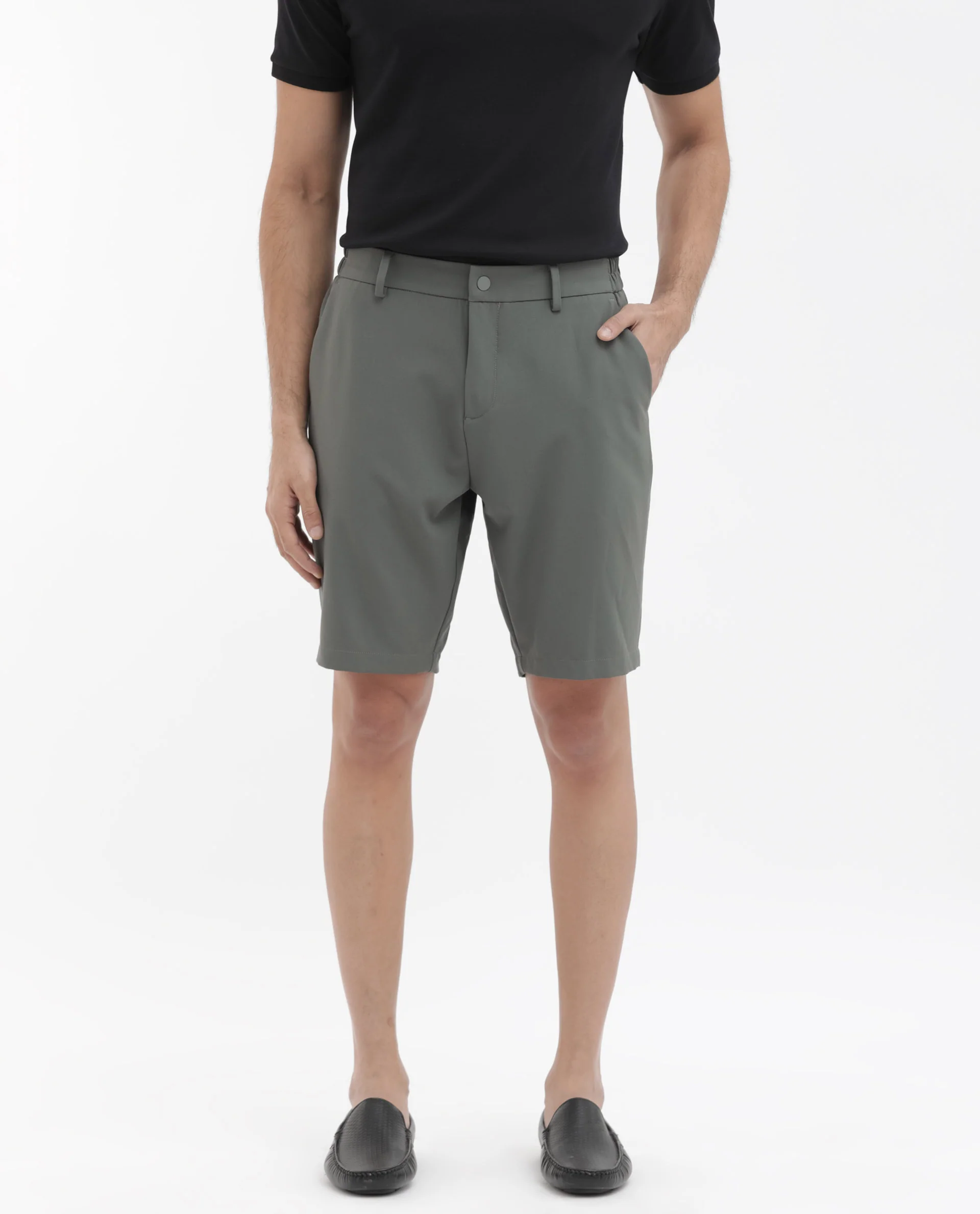 Rare Rabbit Men's Trip-1 Green Cotton Plain Regular Fit Shorts