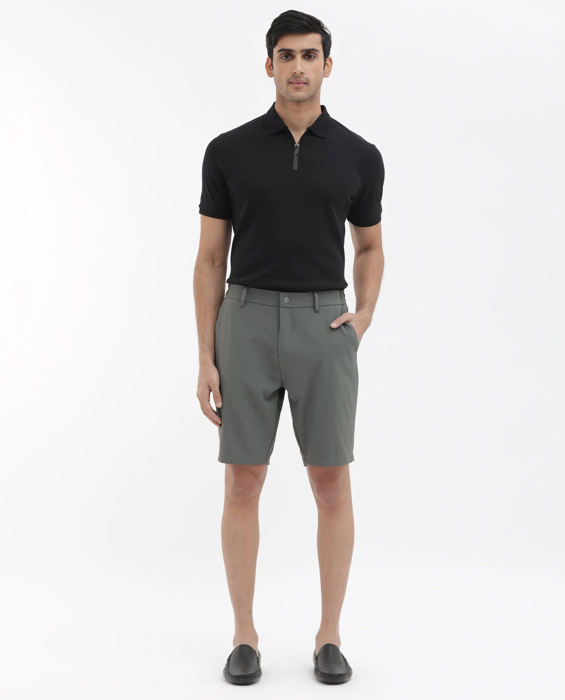 Rare Rabbit Men's Trip-1 Green Cotton Plain Regular Fit Shorts - Image 2