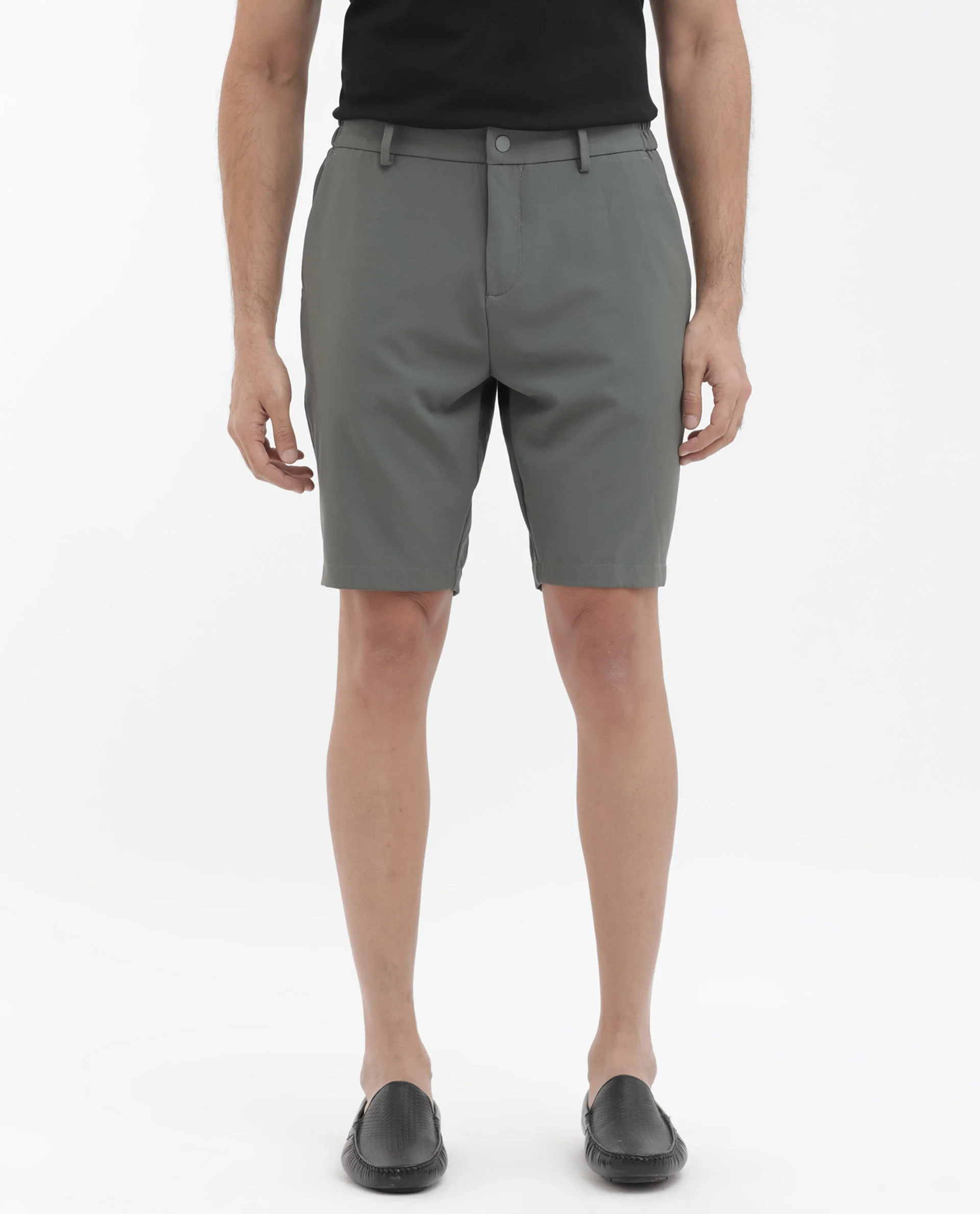 Rare Rabbit Men's Trip-1 Green Cotton Plain Regular Fit Shorts - Image 8
