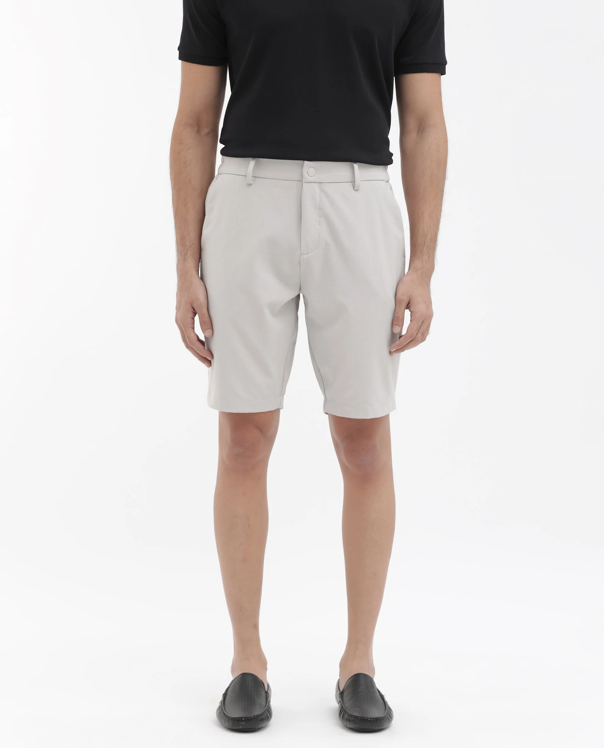 Rare Rabbit Men's Trip1 Light Beige Cotton Plain Relaxed Fit Shorts