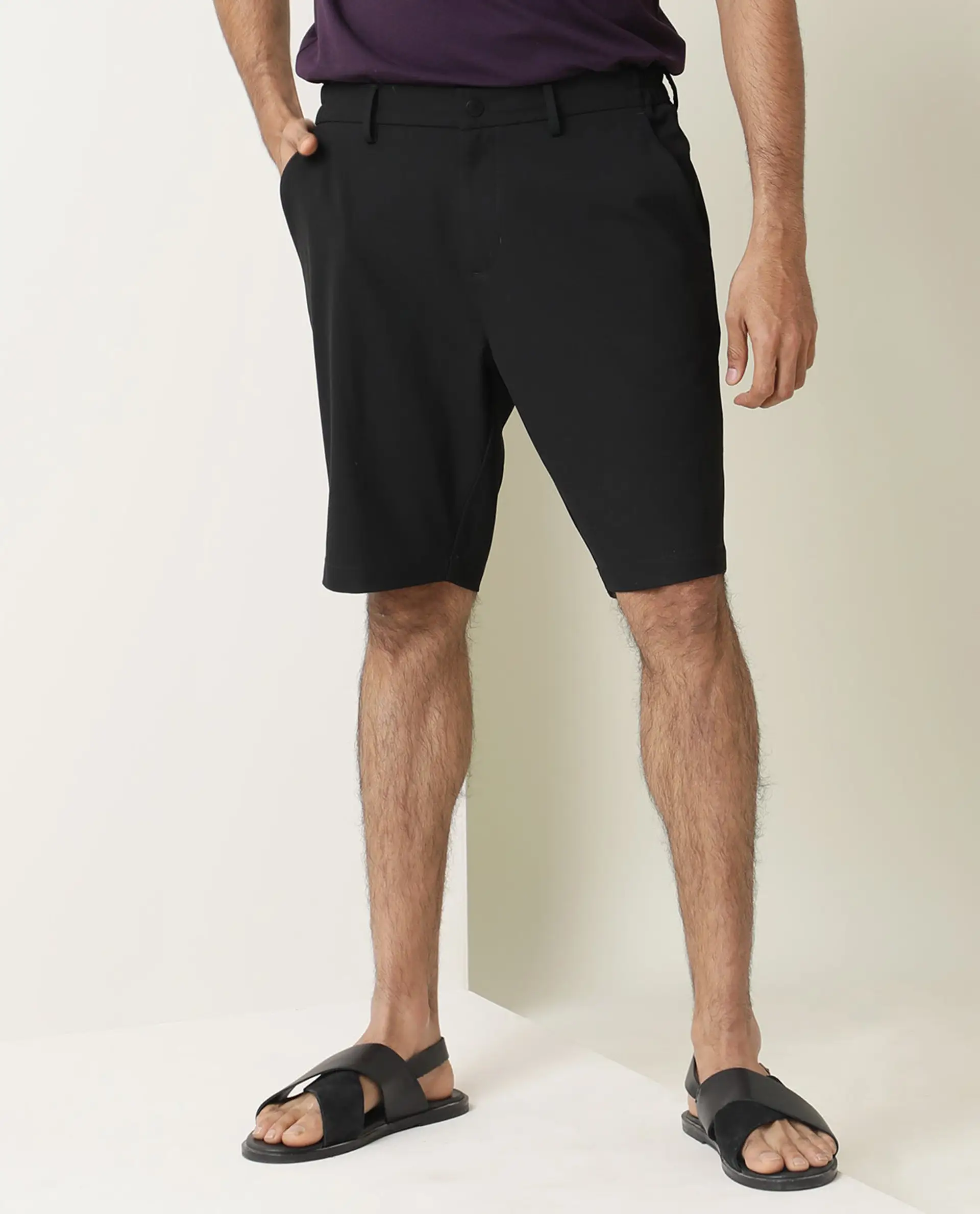 Rare Rabbit Men's Trip Black Polyester Plain Relaxed Fit Shorts - Image 13
