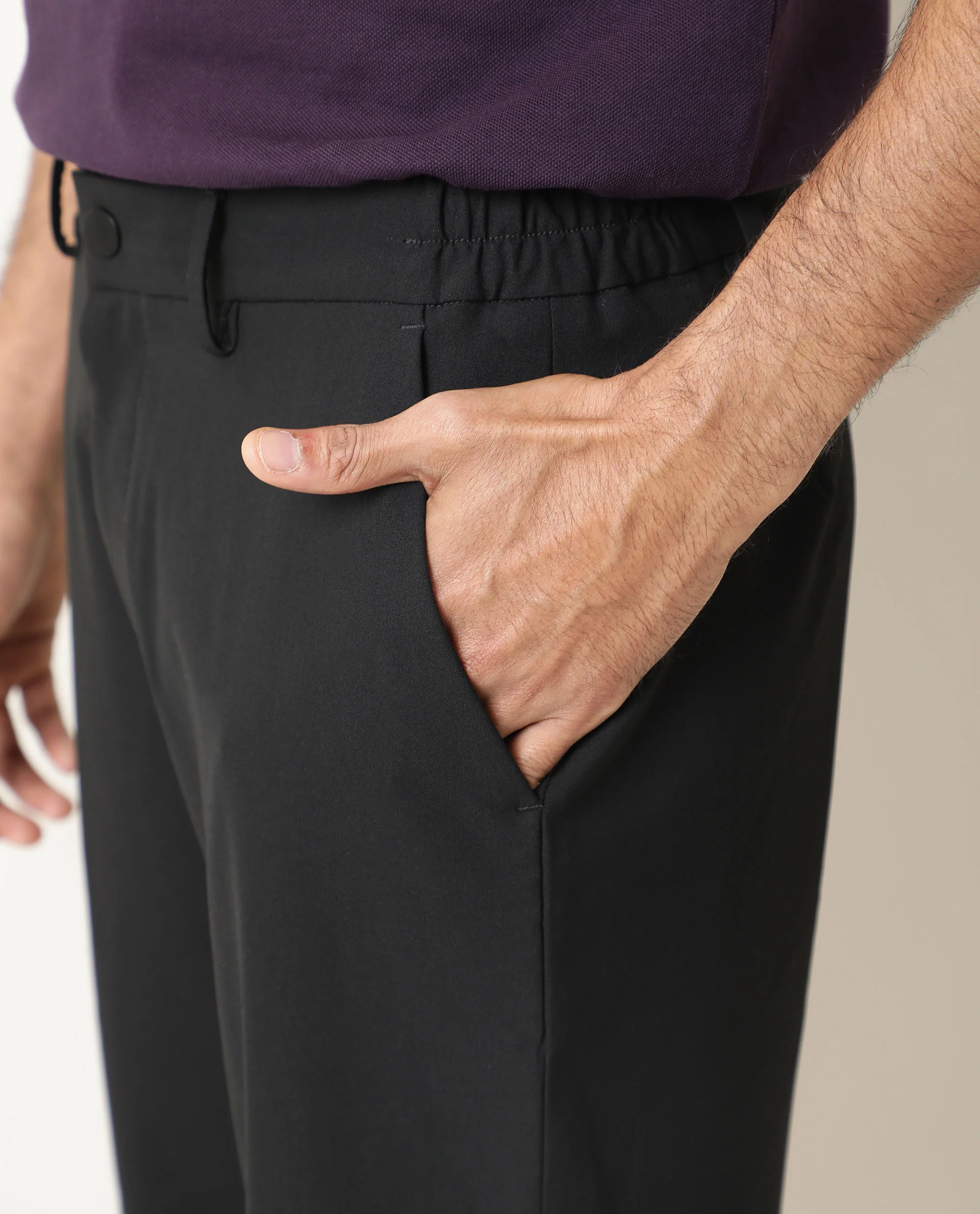 Rare Rabbit Men's Trip Black Polyester Plain Relaxed Fit Shorts - Image 2