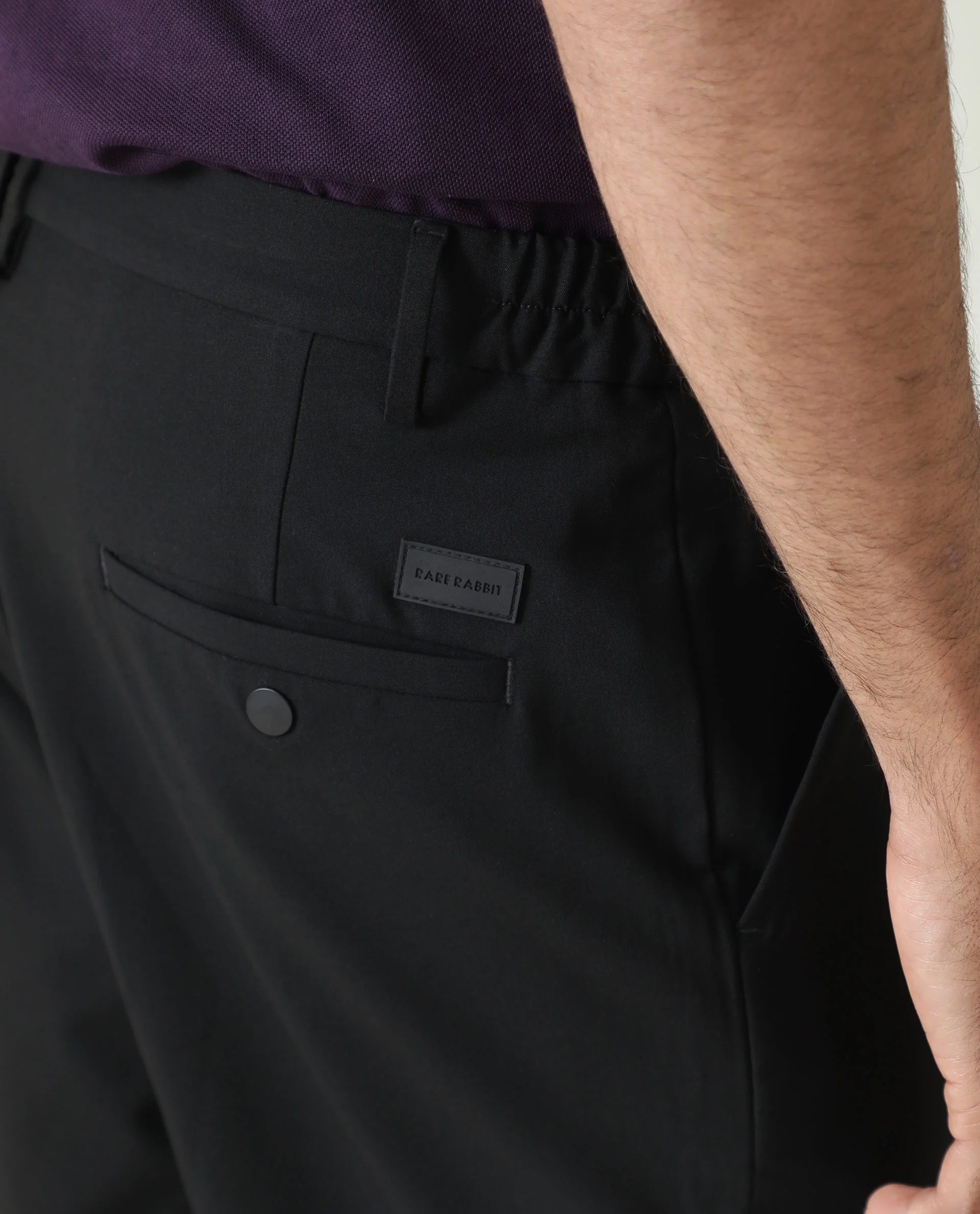 Rare Rabbit Men's Trip Black Polyester Plain Relaxed Fit Shorts - Image 3