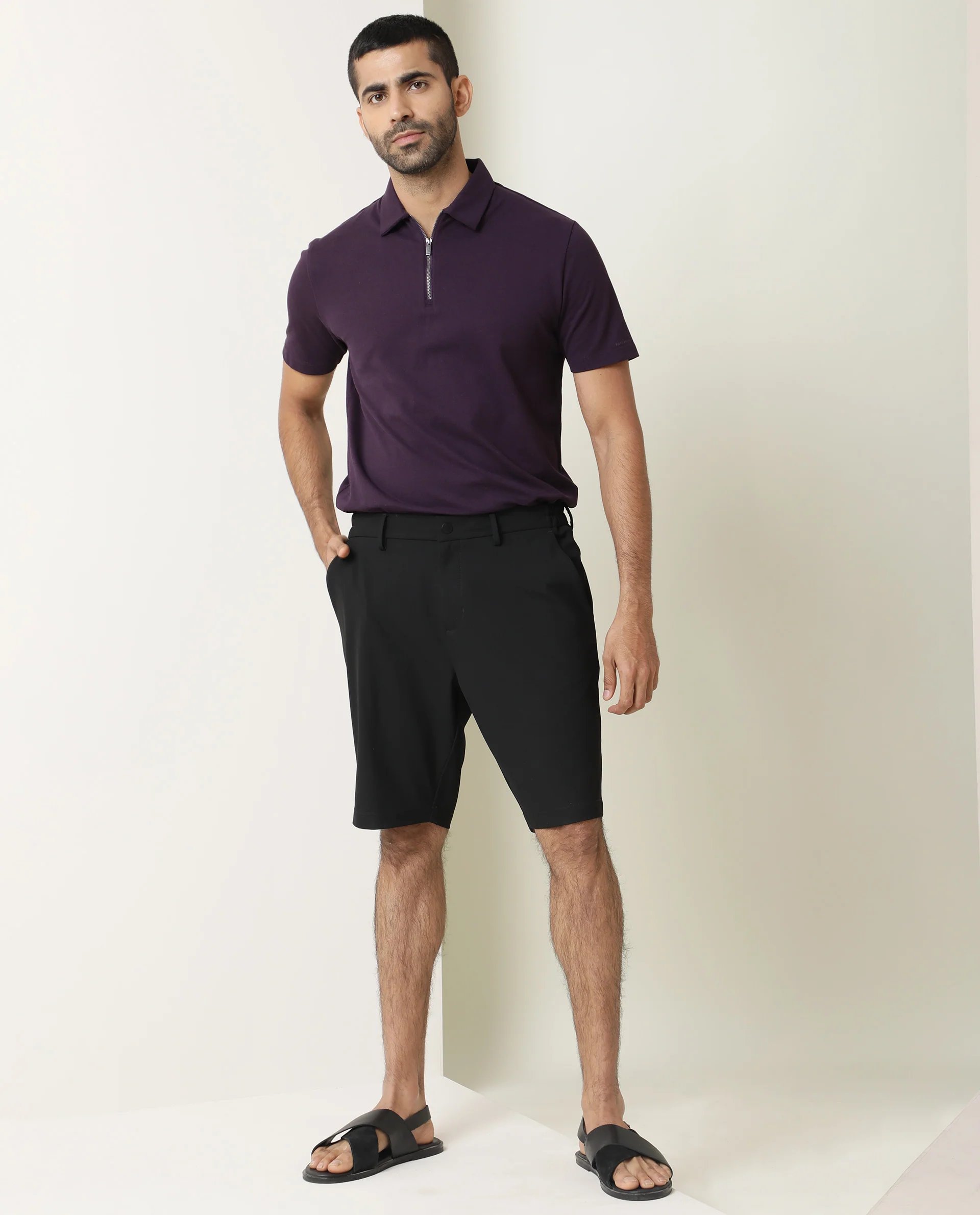 Rare Rabbit Men's Trip Black Polyester Plain Relaxed Fit Shorts - Image 6