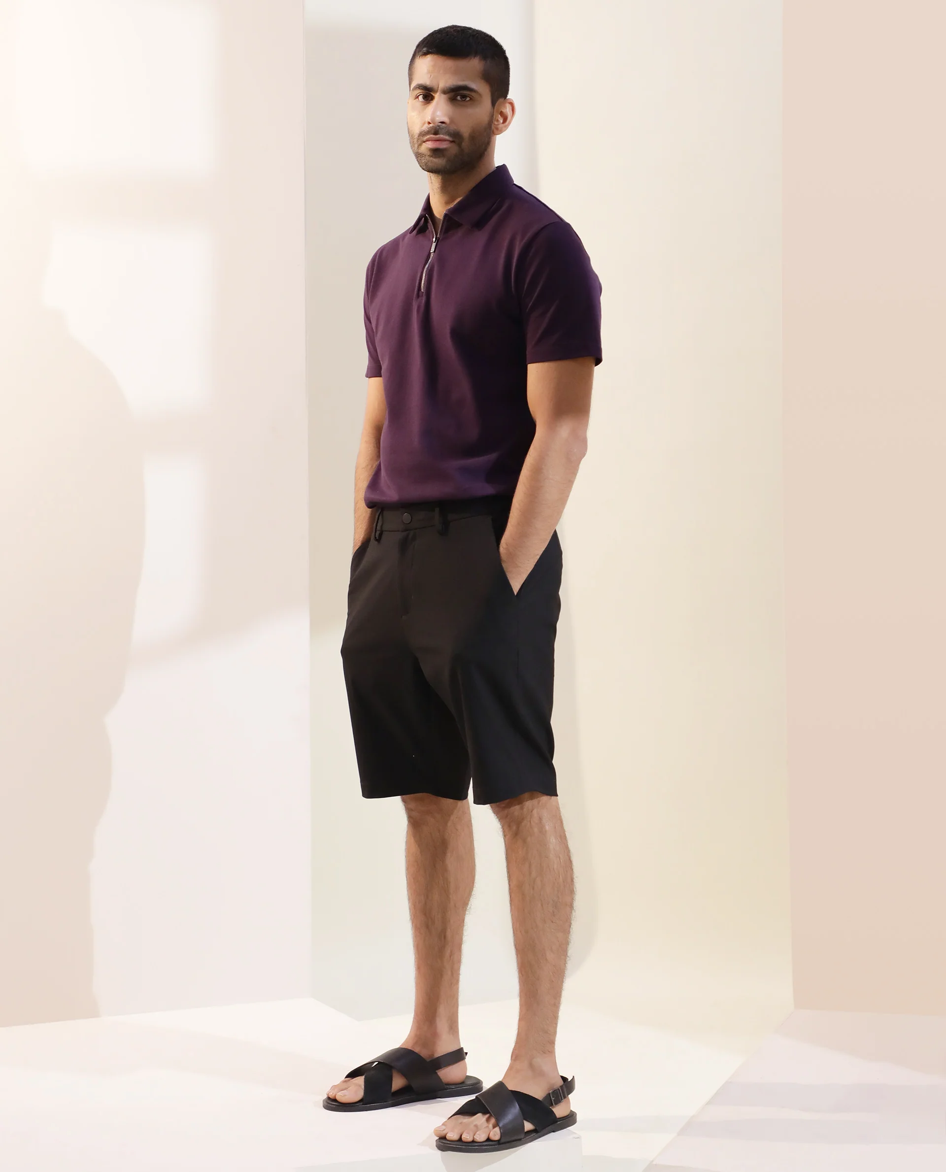 Rare Rabbit Men's Trip Black Polyester Plain Relaxed Fit Shorts - Image 7