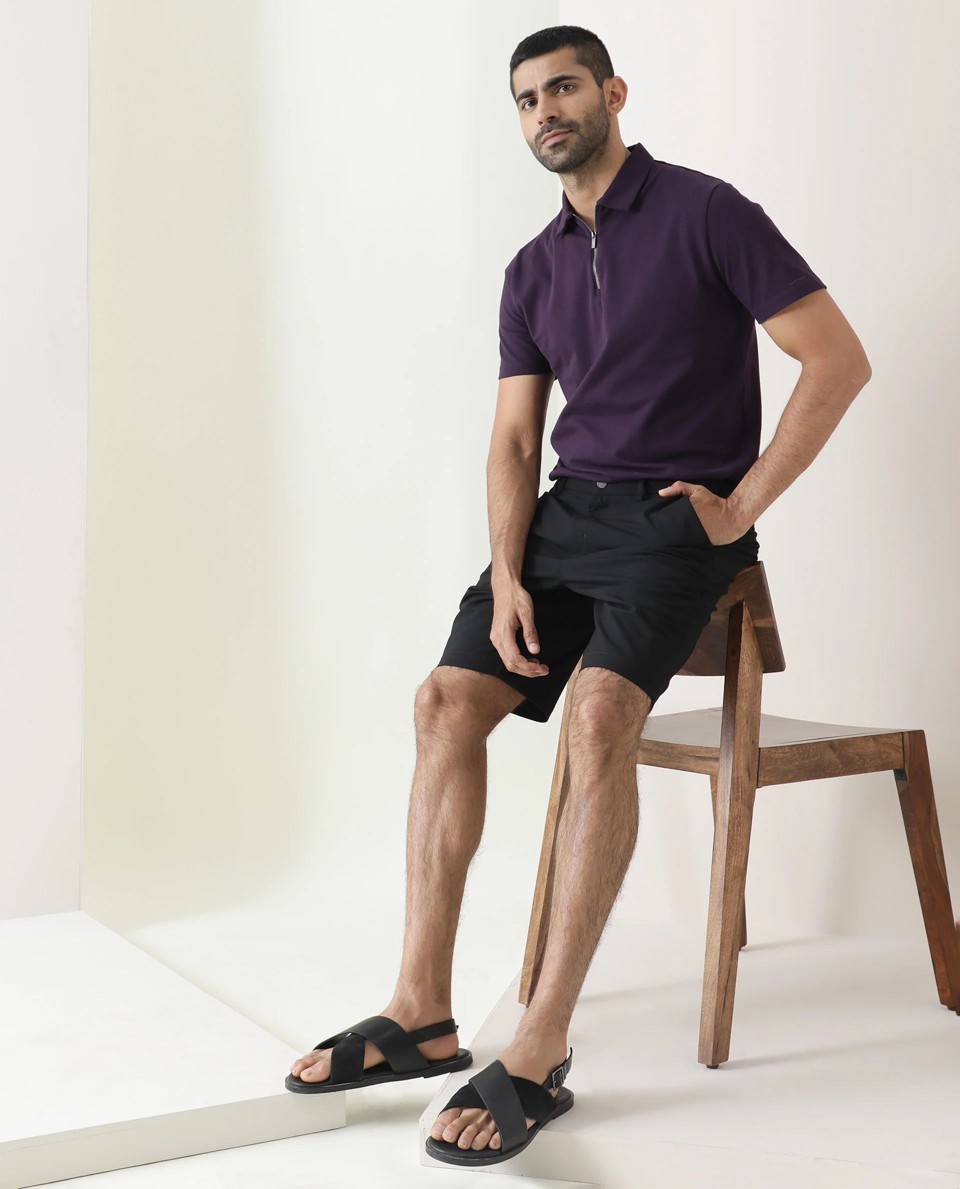 Rare Rabbit Men's Trip Black Polyester Plain Relaxed Fit Shorts - Image 9