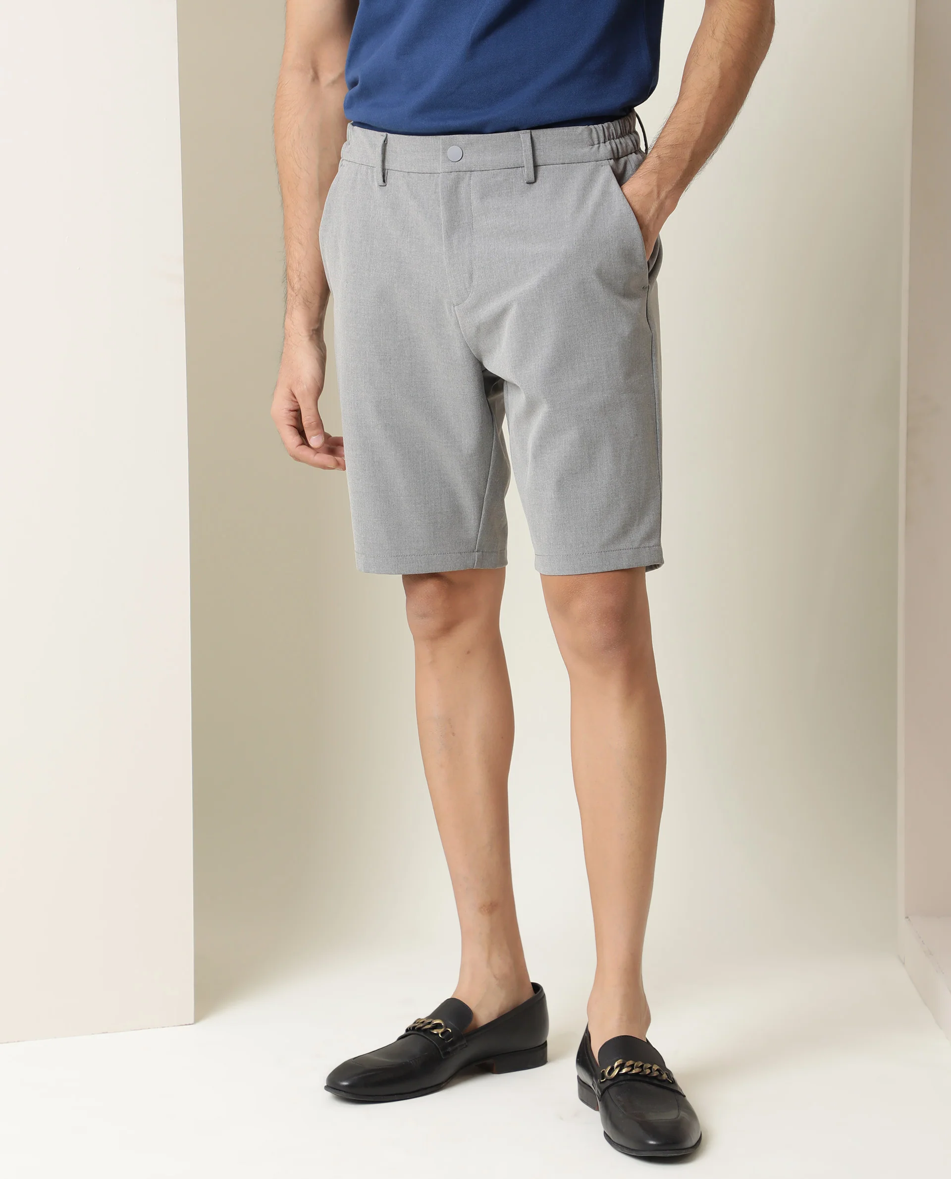 Rare Rabbit Men's Trip Grey Polyester Plain Regular Fit Shorts - Image 2