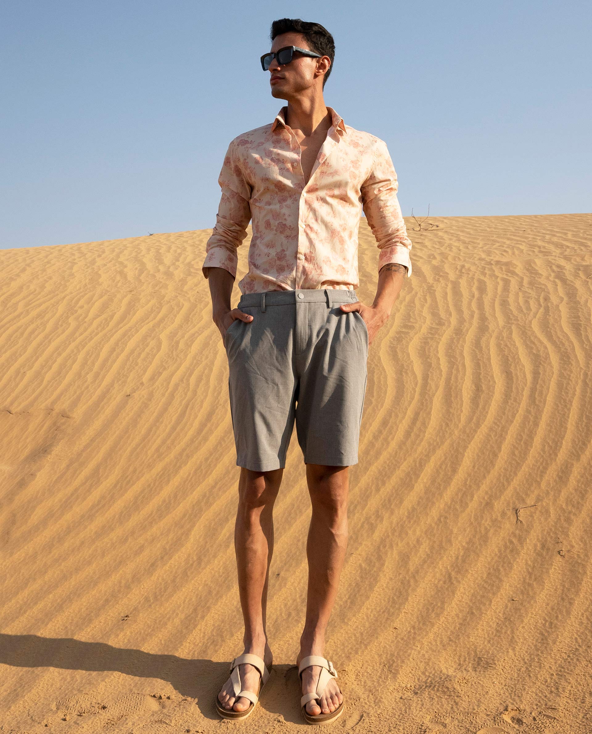 Rare Rabbit Men's Trip Grey Polyester Plain Regular Fit Shorts - Image 3