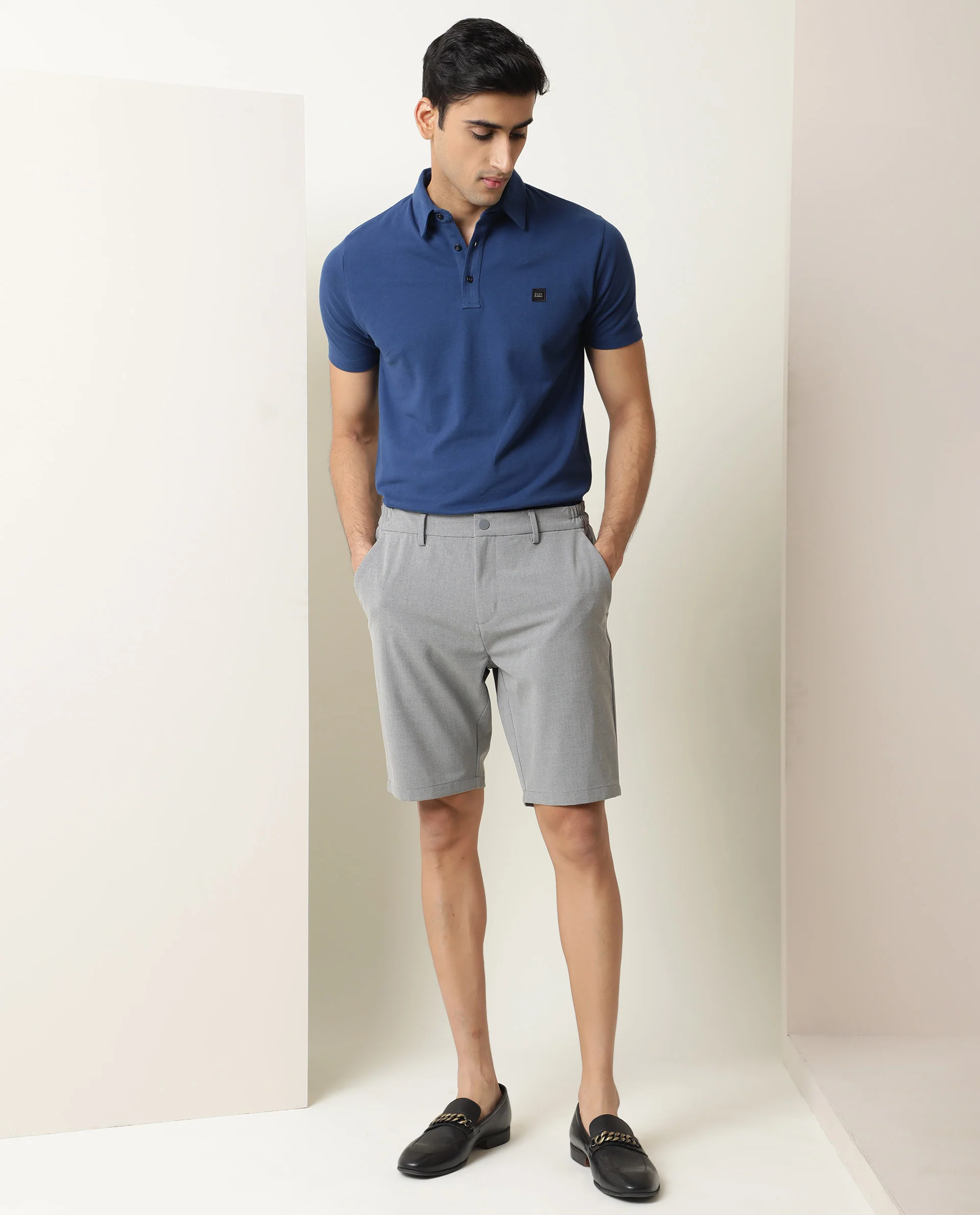Rare Rabbit Men's Trip Grey Polyester Plain Regular Fit Shorts - Image 4