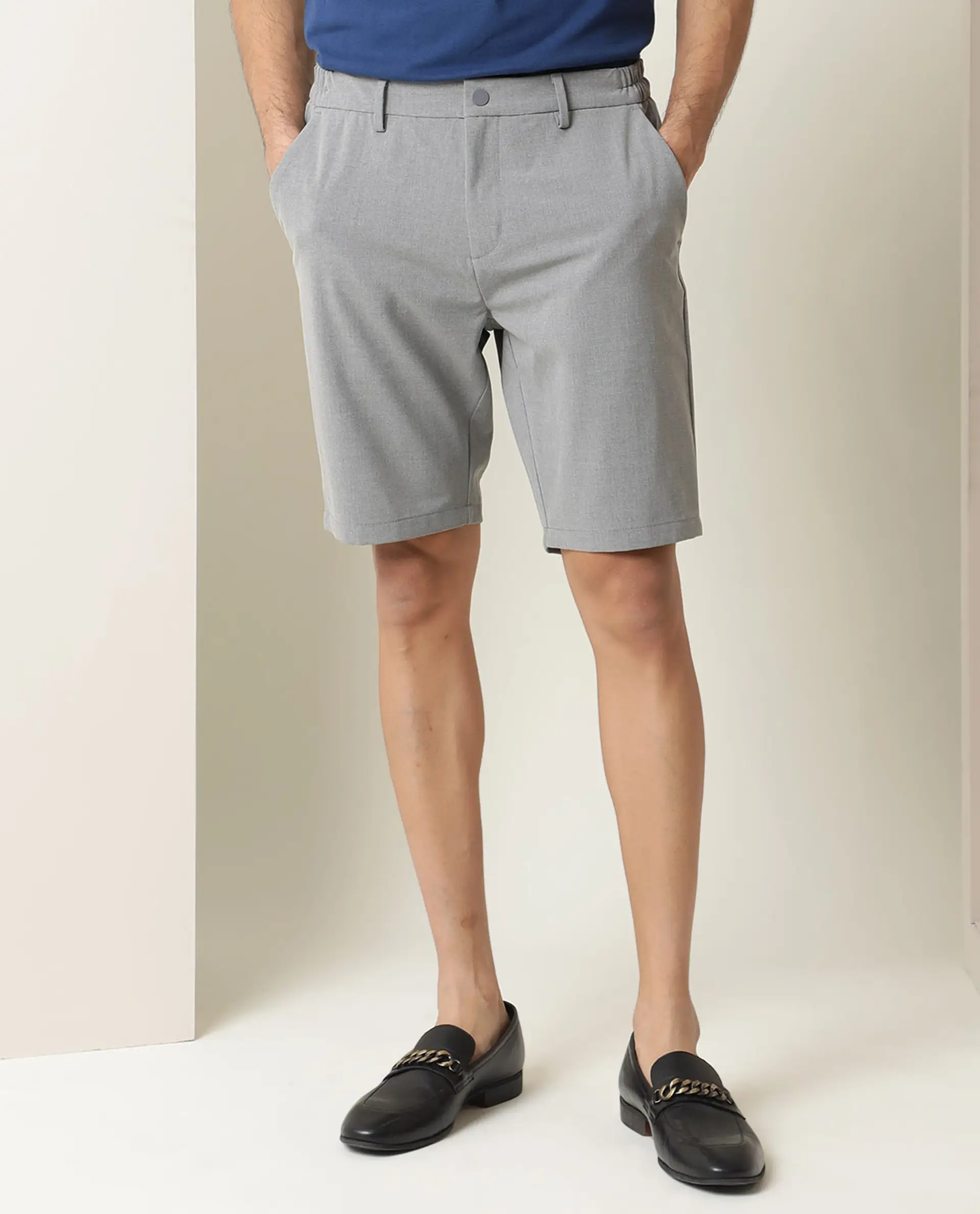Rare Rabbit Men's Trip Grey Polyester Plain Regular Fit Shorts - Image 9